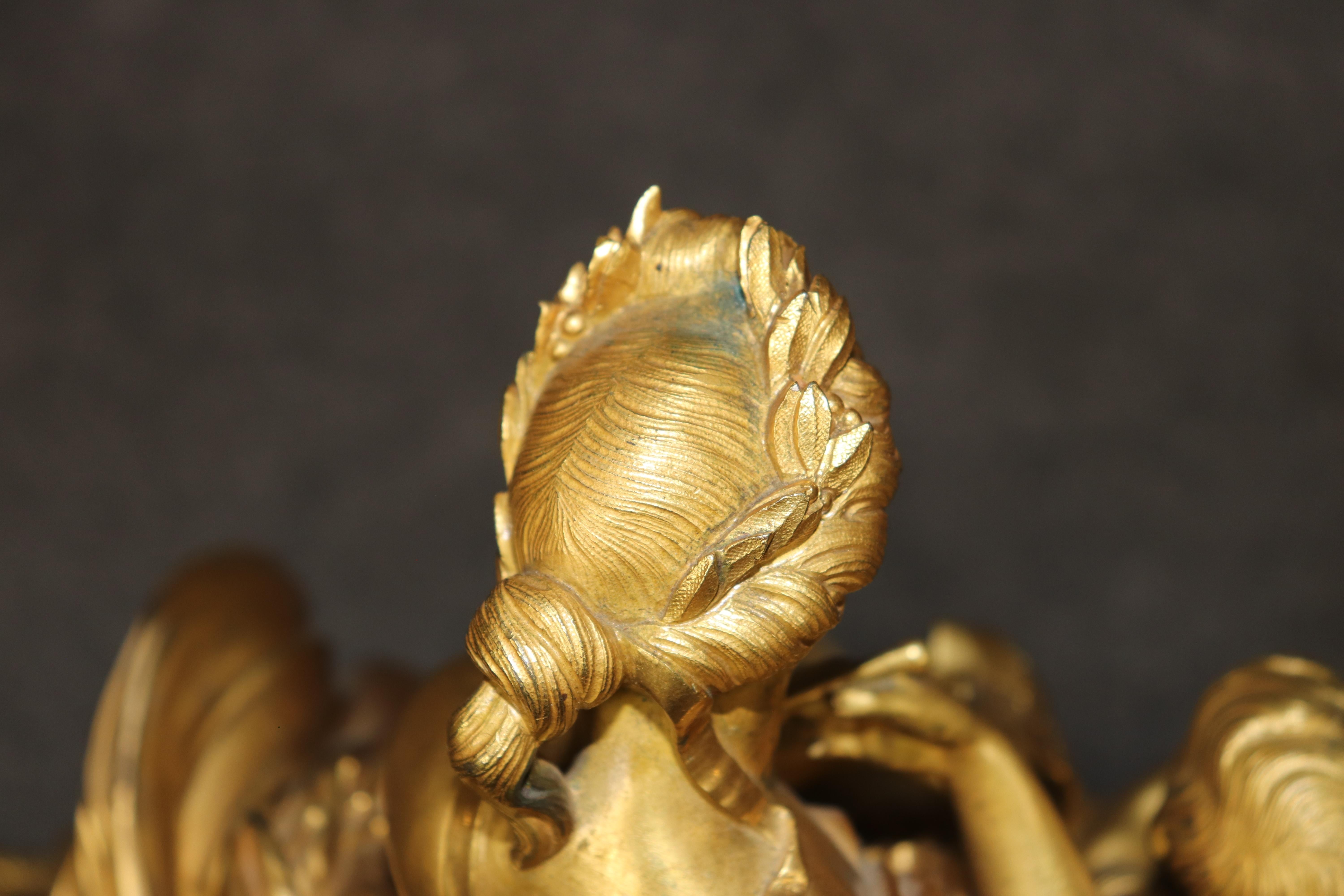 Fine Quality French Dore' Bronze Figural Mantel Clock with Sevres Plaques For Sale 10