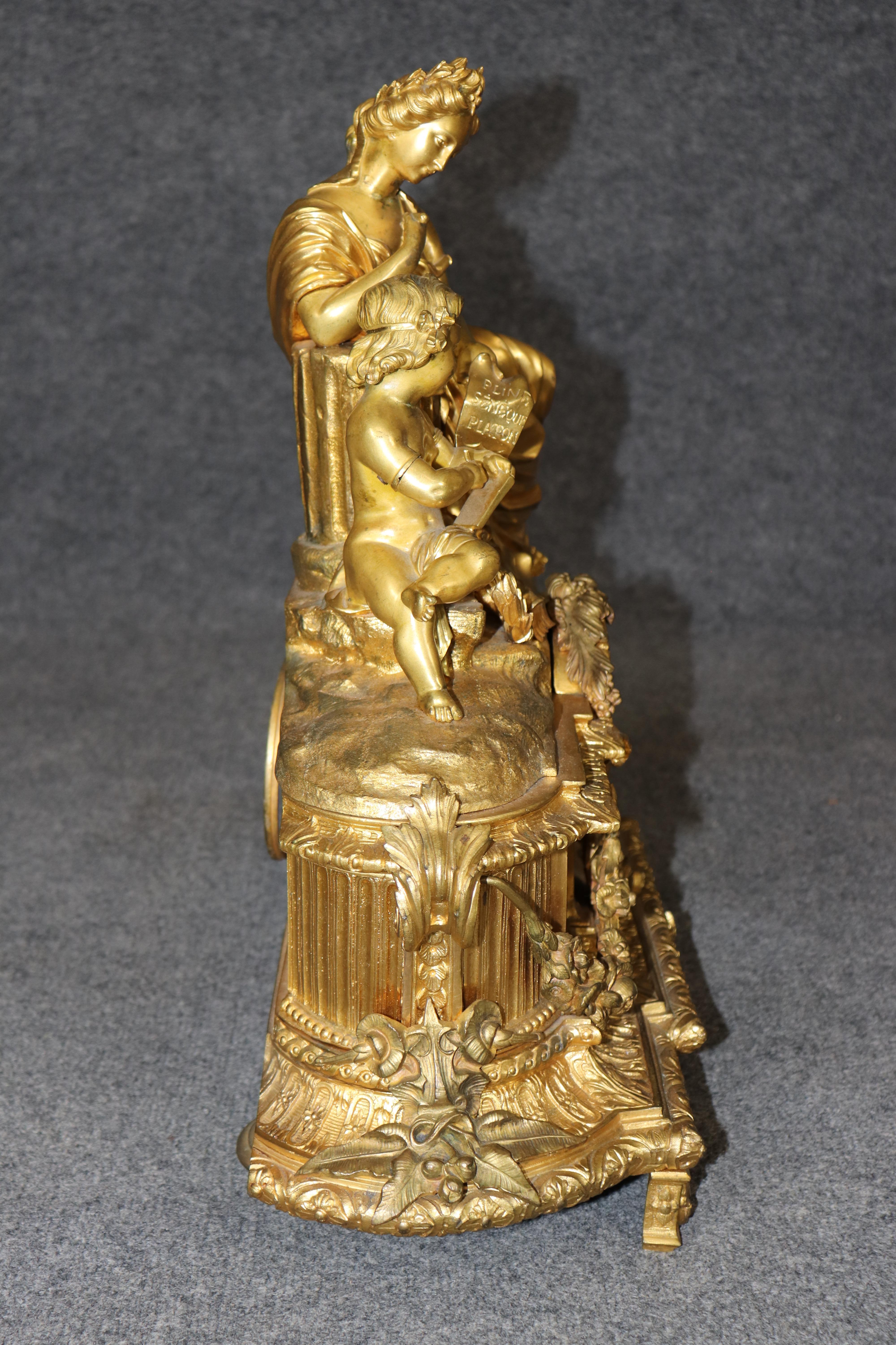Louis XV Fine Quality French Dore' Bronze Figural Mantel Clock with Sevres Plaques For Sale