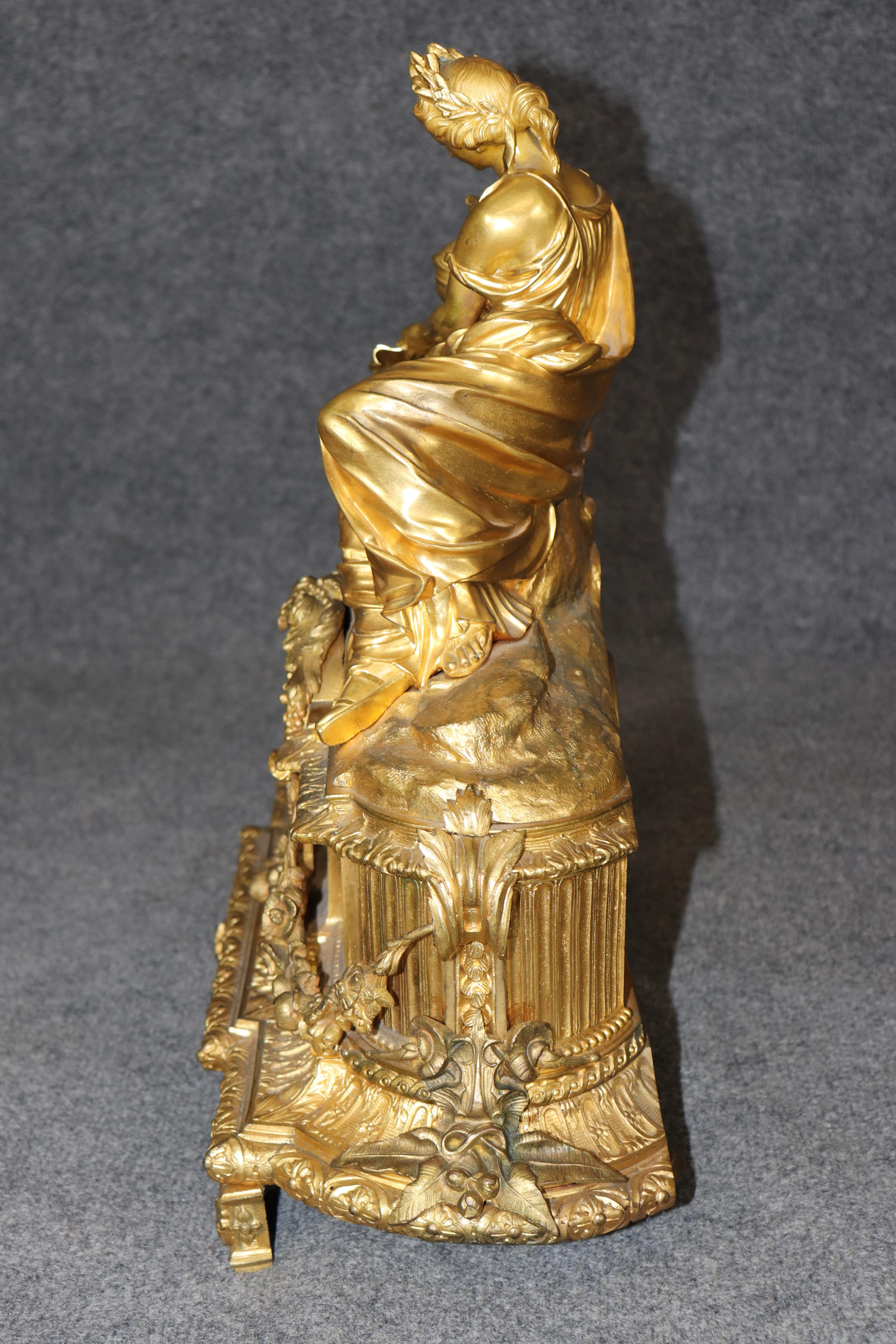 Mid-20th Century Fine Quality French Dore' Bronze Figural Mantel Clock with Sevres Plaques For Sale