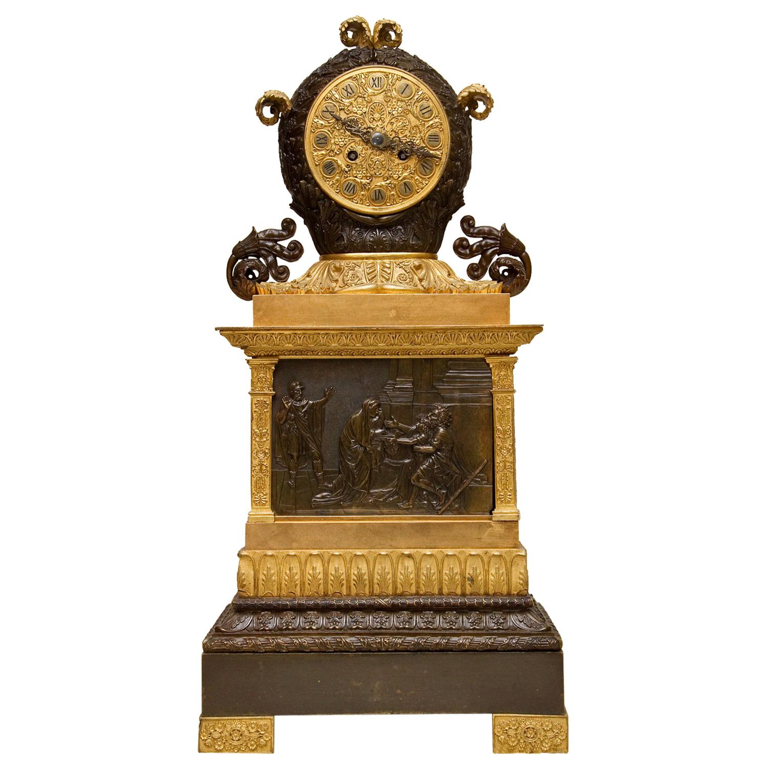 Fine Quality French Empire Patinated and Gilt Bronze Clock