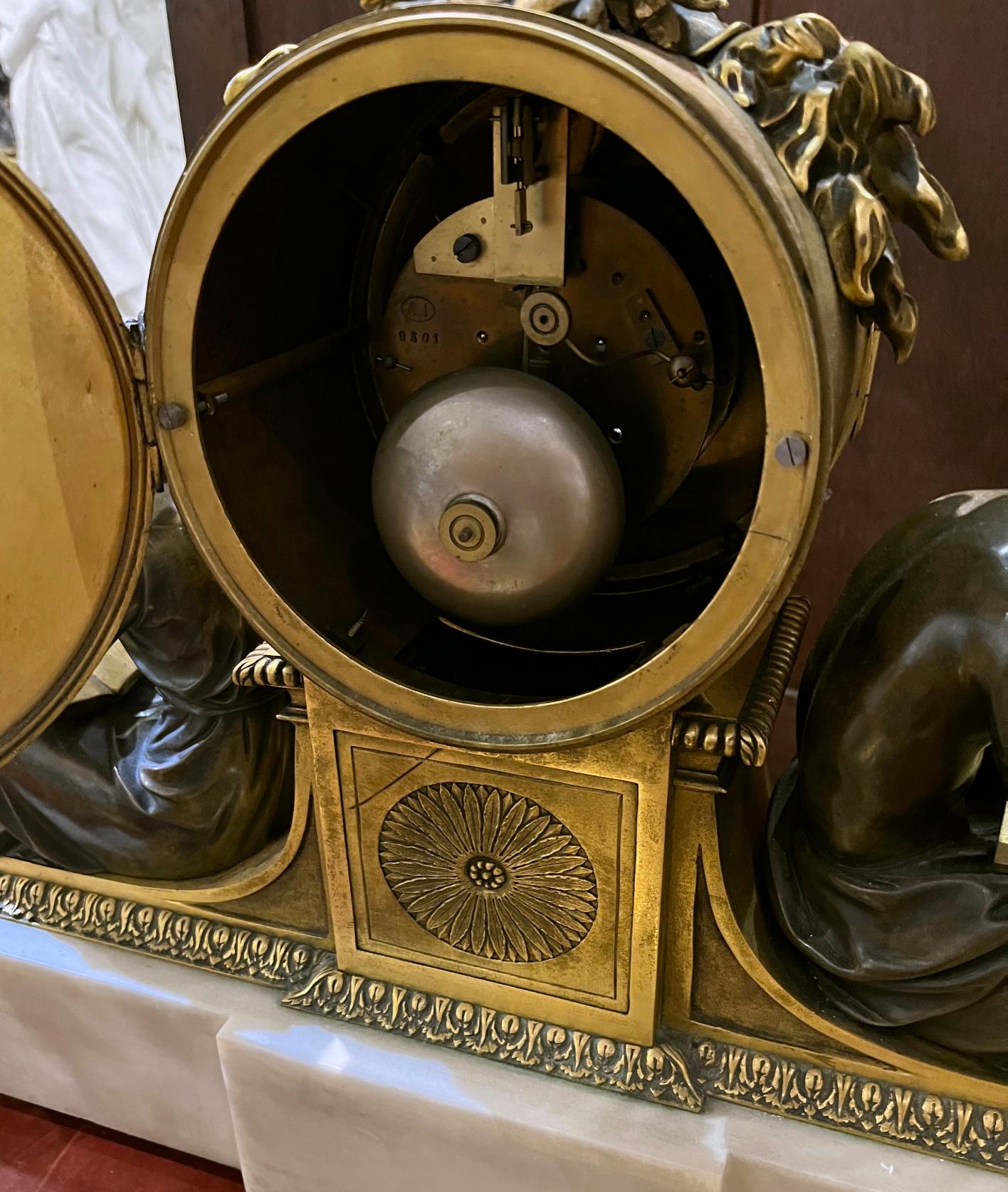 Fine Quality French Gilt and Patinated Bronze Mantel Clock For Sale 8