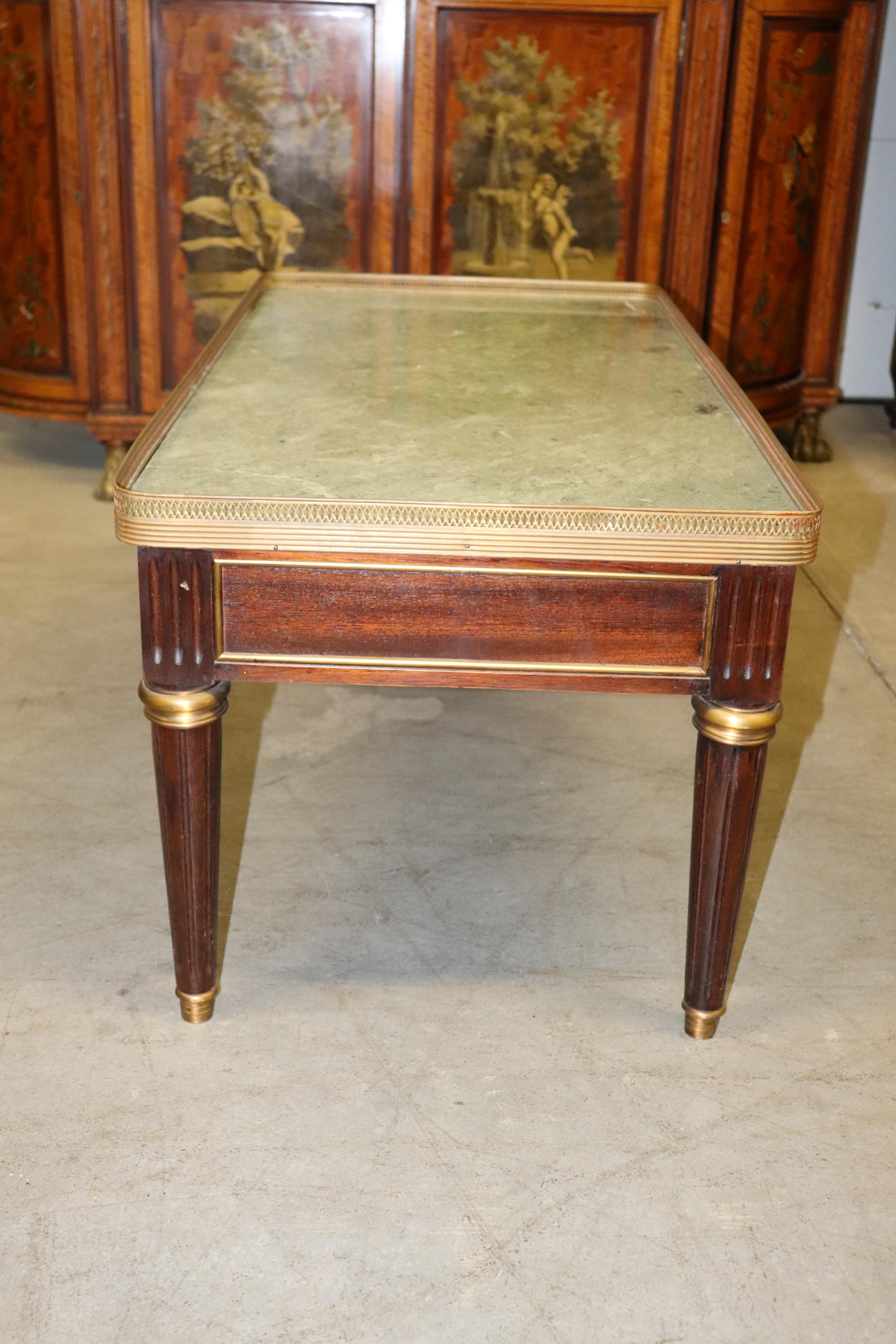Fine Quality French Green Marble Top Bronze Mounted Louis XVI Coffee Table For Sale 1