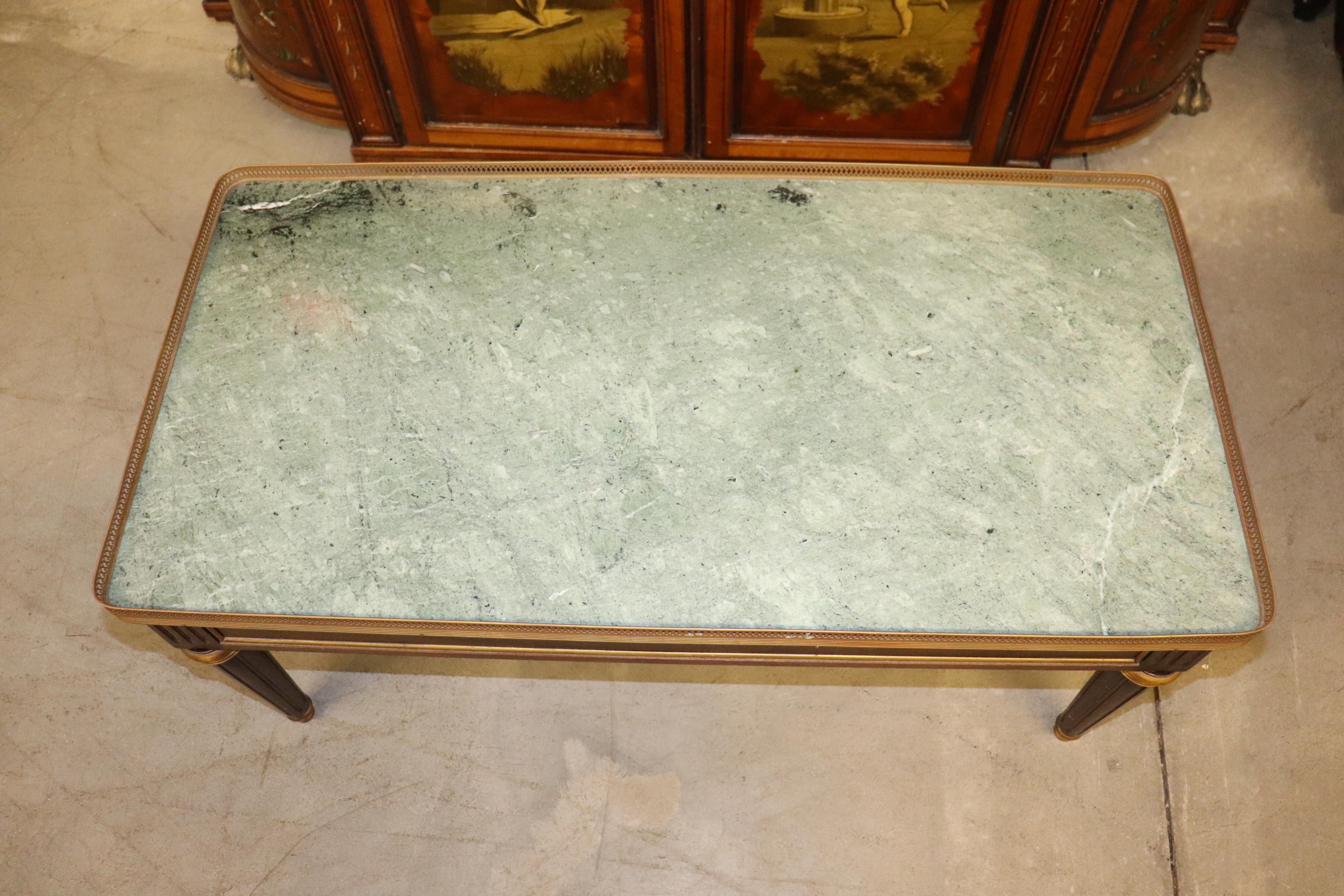Fine Quality French Green Marble Top Bronze Mounted Louis XVI Coffee Table For Sale 4
