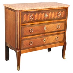 Fine Quality French Louis XV Kingwood and Coral Hued Marble Top Commode 
