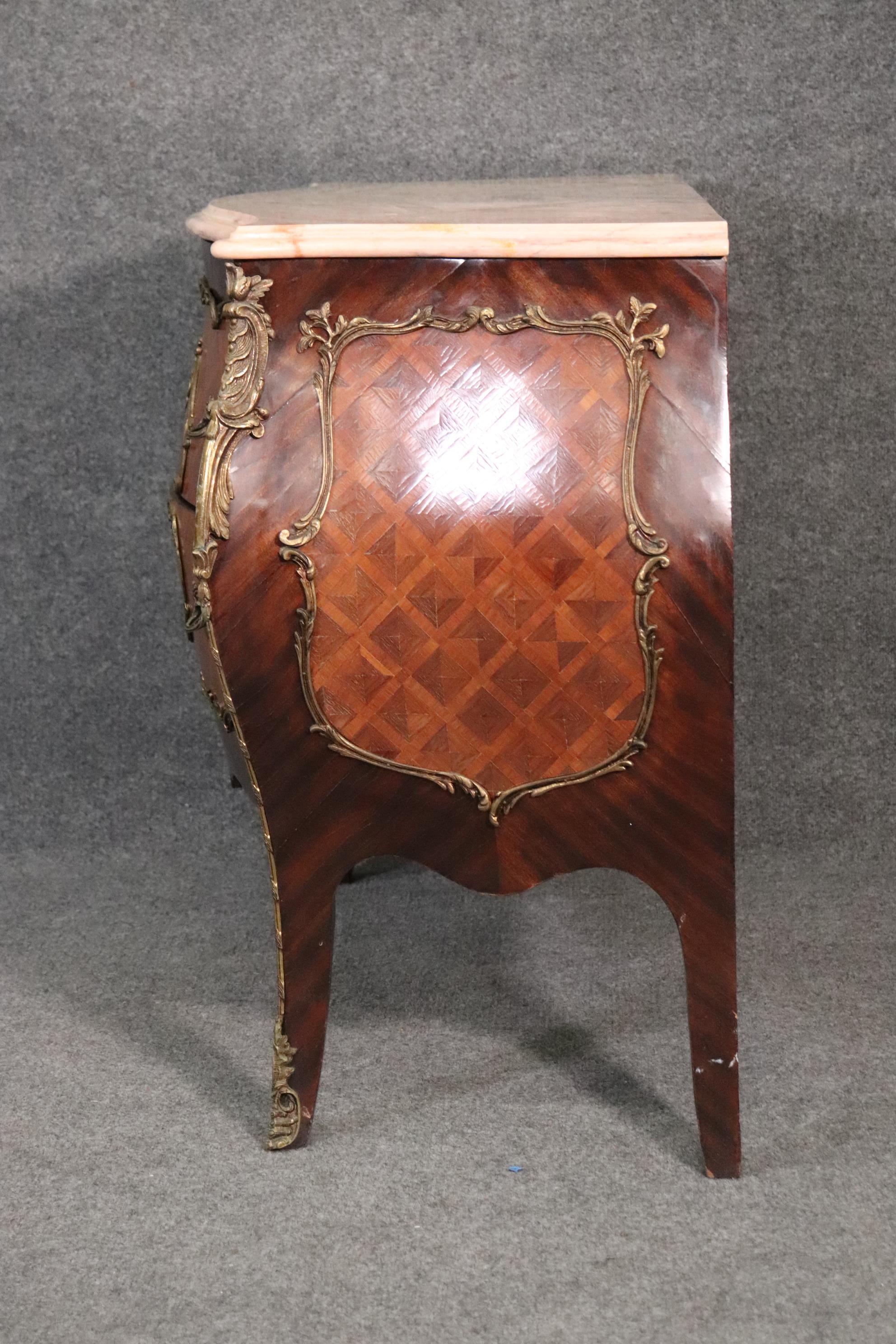 Fine Quality French Louis XV Marble Top Rosewood and Kingwood Marquetry Commode 4
