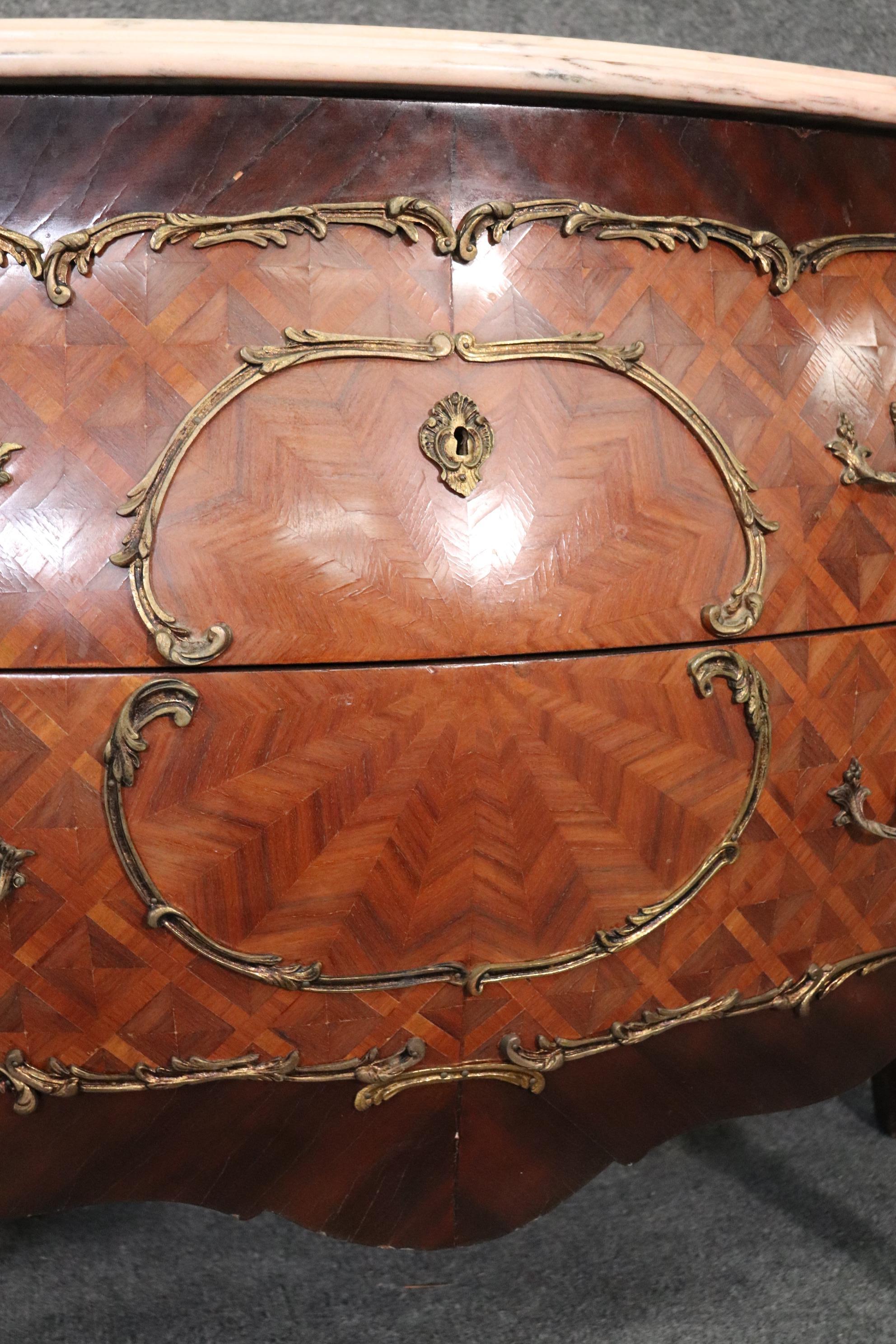 Fine Quality French Louis XV Marble Top Rosewood and Kingwood Marquetry Commode 9