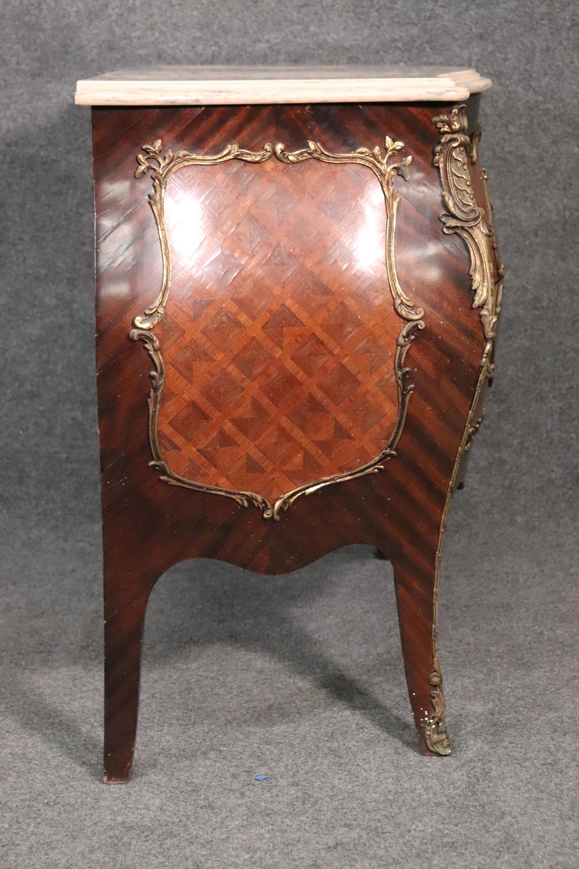 Fine Quality French Louis XV Marble Top Rosewood and Kingwood Marquetry Commode 13