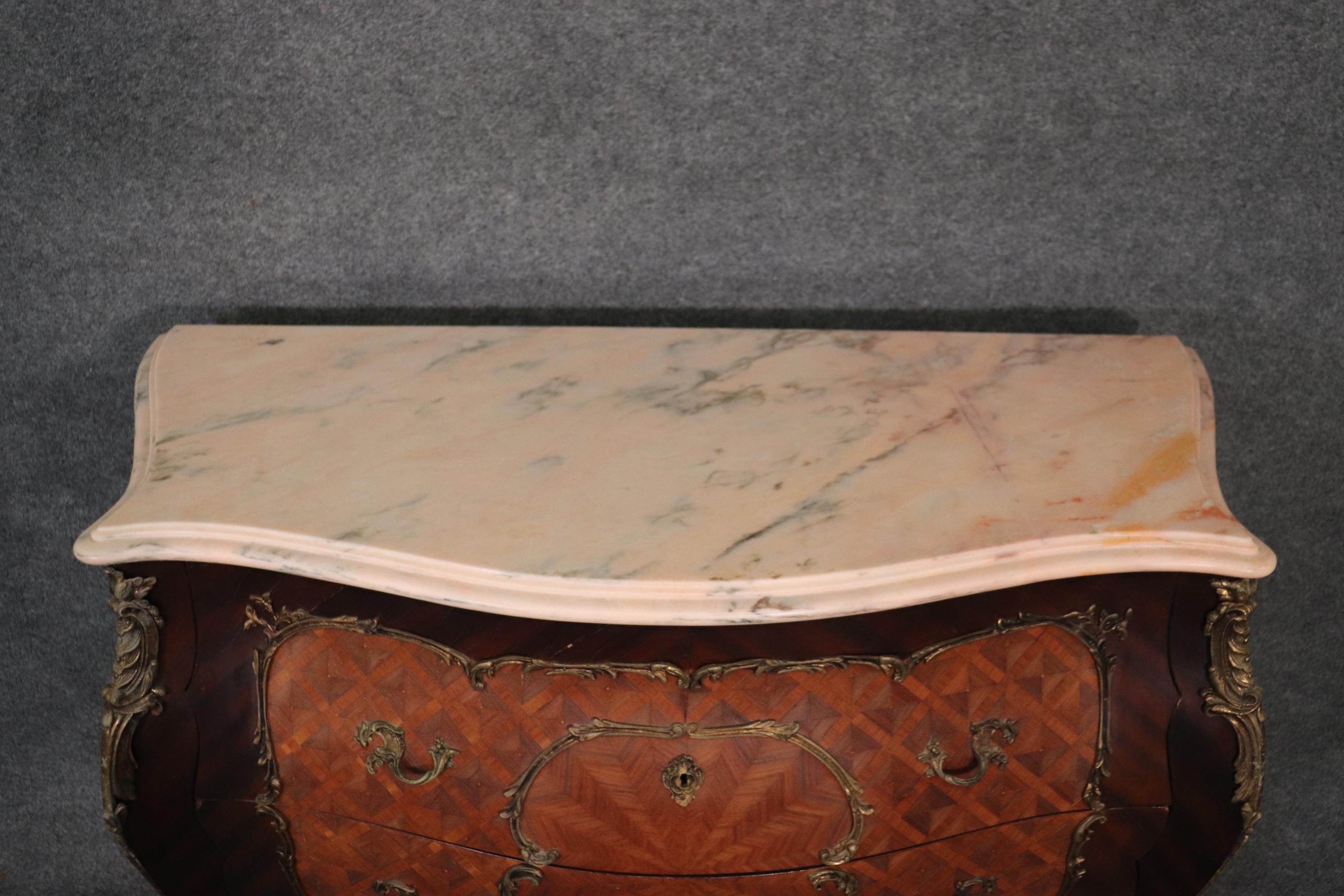 Mid-20th Century Fine Quality French Louis XV Marble Top Rosewood and Kingwood Marquetry Commode
