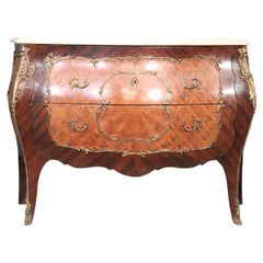 Fine Quality French Louis XV Marble Top Rosewood and Kingwood Marquetry Commode
