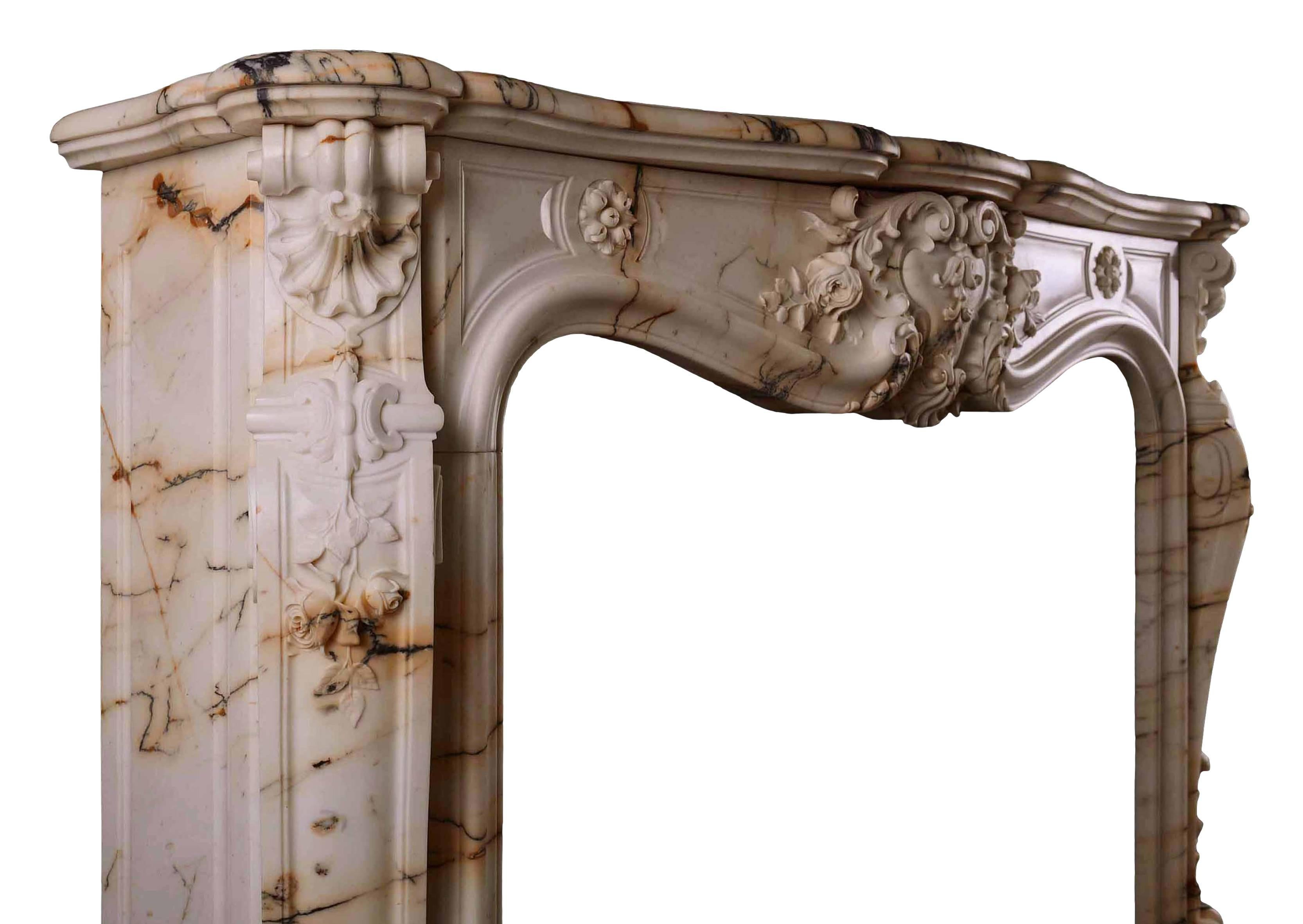 Fine Quality French Louis XV Style Fireplace in Paonazzo Marble In Good Condition In London, GB