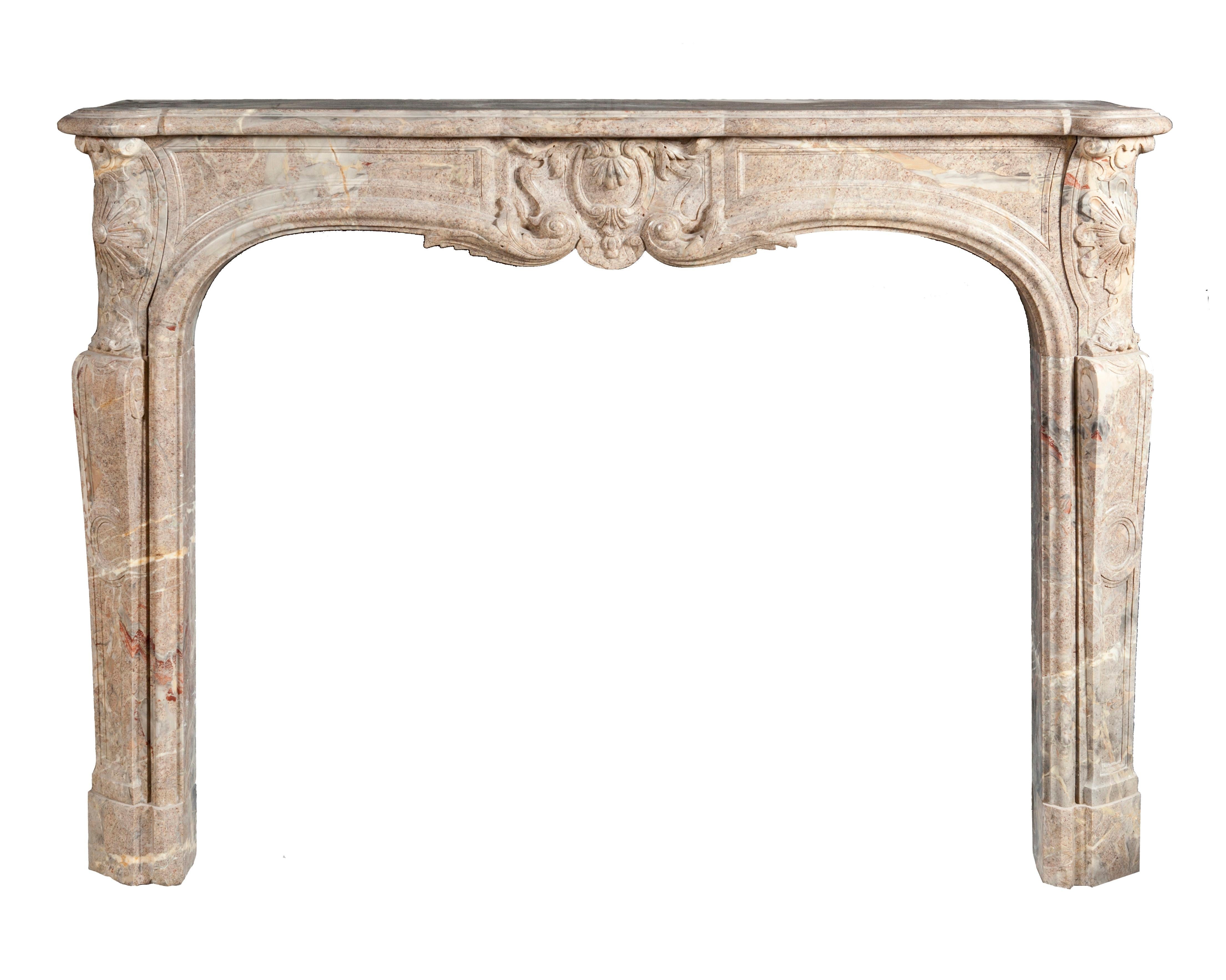 Louis XIV Fine quality French Louis XV style Sarrancolin fireplace reproduction For Sale