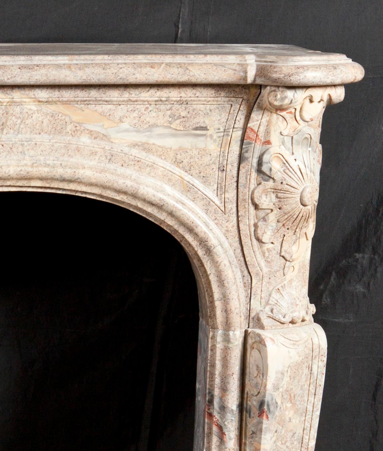 18th Century and Earlier Fine quality French Louis XV style Sarrancolin fireplace reproduction For Sale