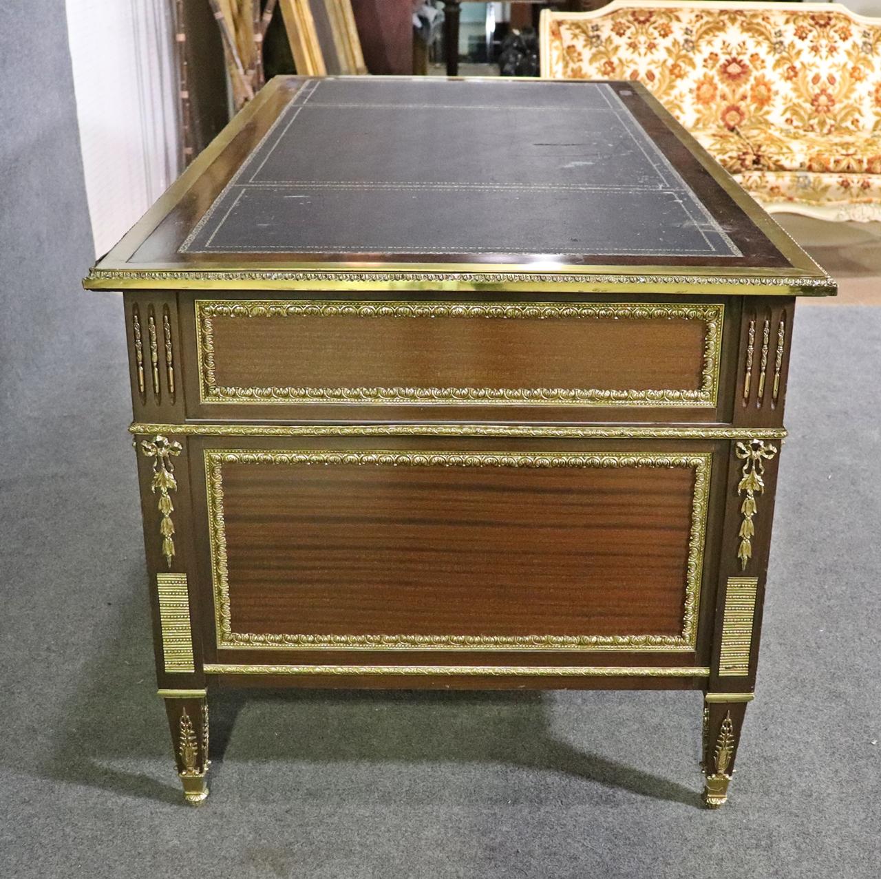 Fine Quality French Louis XVI Bronze Mounted Leather Top Executive Desk For Sale 11