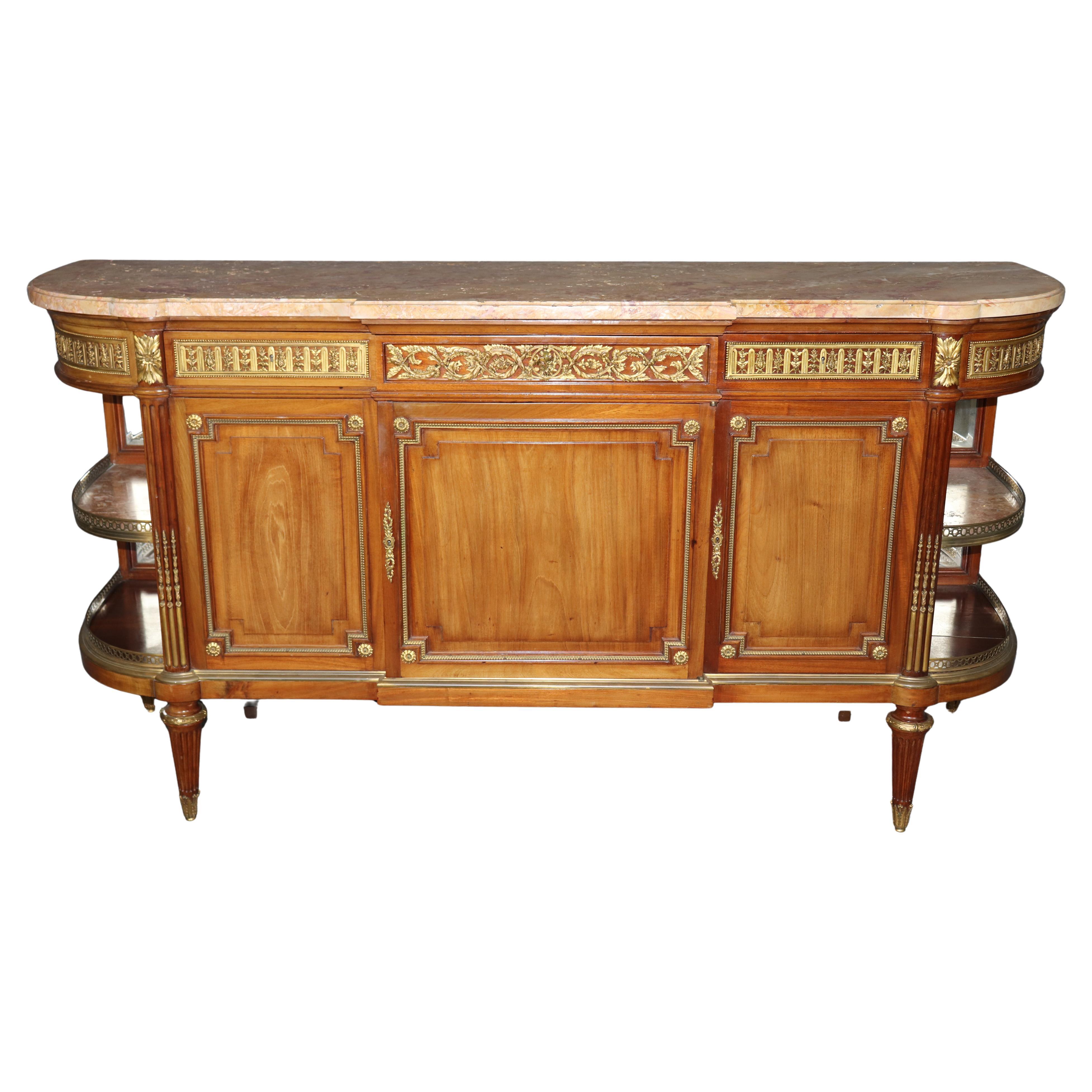 Fine Quality French Louis XVI Bronze Mounted Sideboard Buffet Marble Shelves