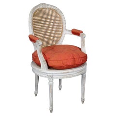 Fine Quality French Louis XVI Style Distressed Painted Cane Armchair Circa 1950