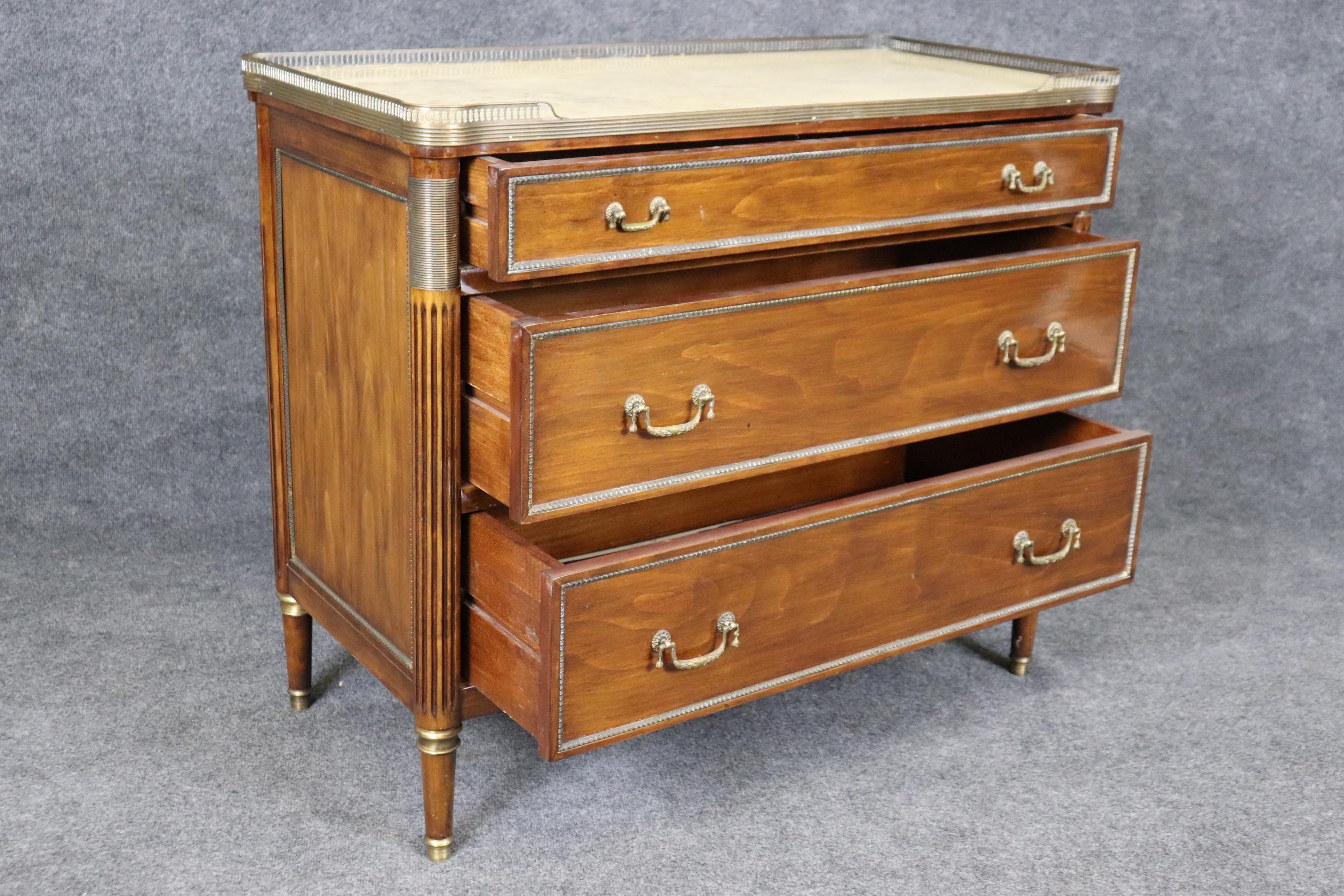 Fine Quality French Louis XVI Style Marble Top Commode with Brass Gallery 2