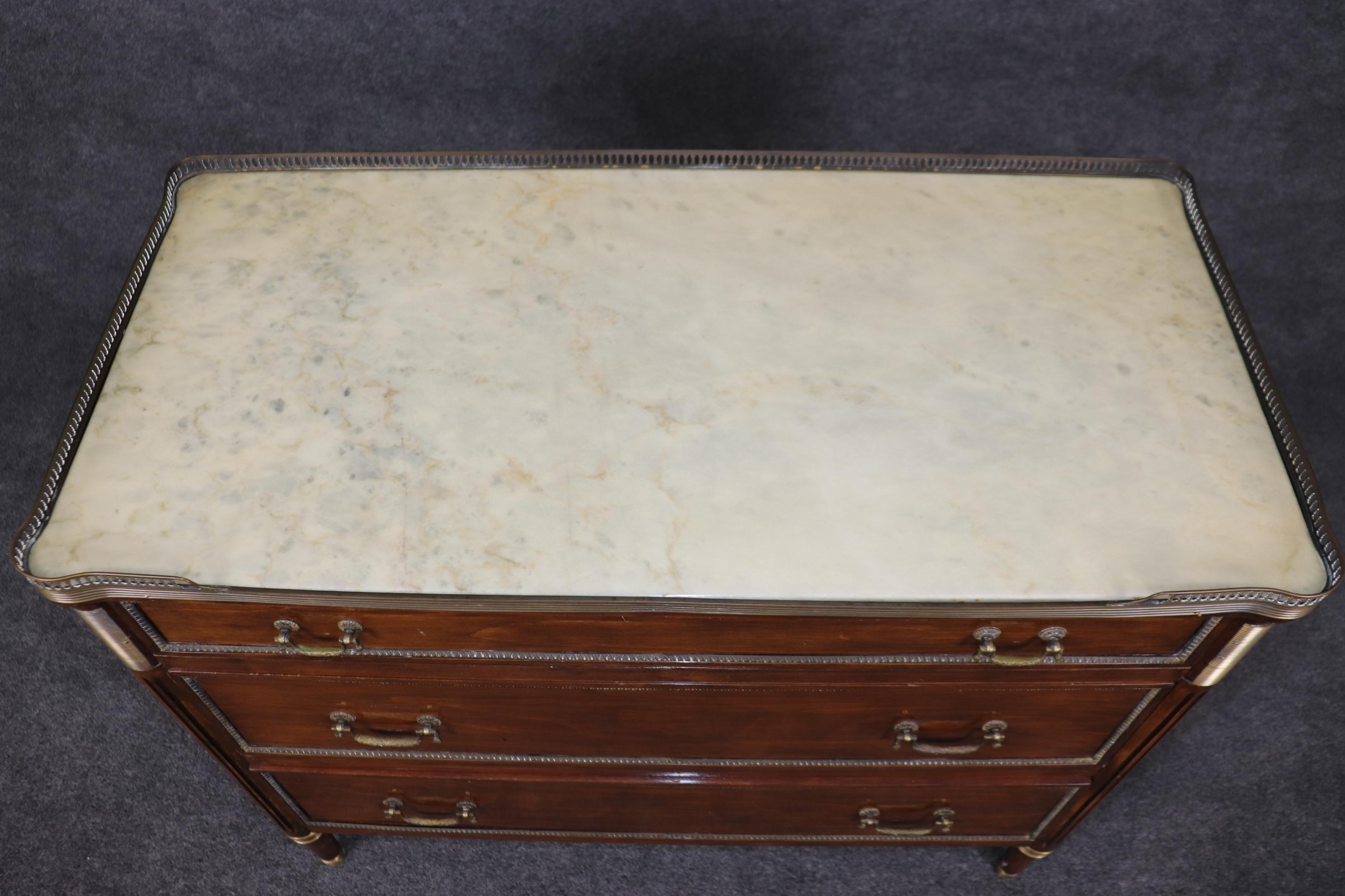 Fine Quality French Louis XVI Style Marble Top Commode with Brass Gallery 3
