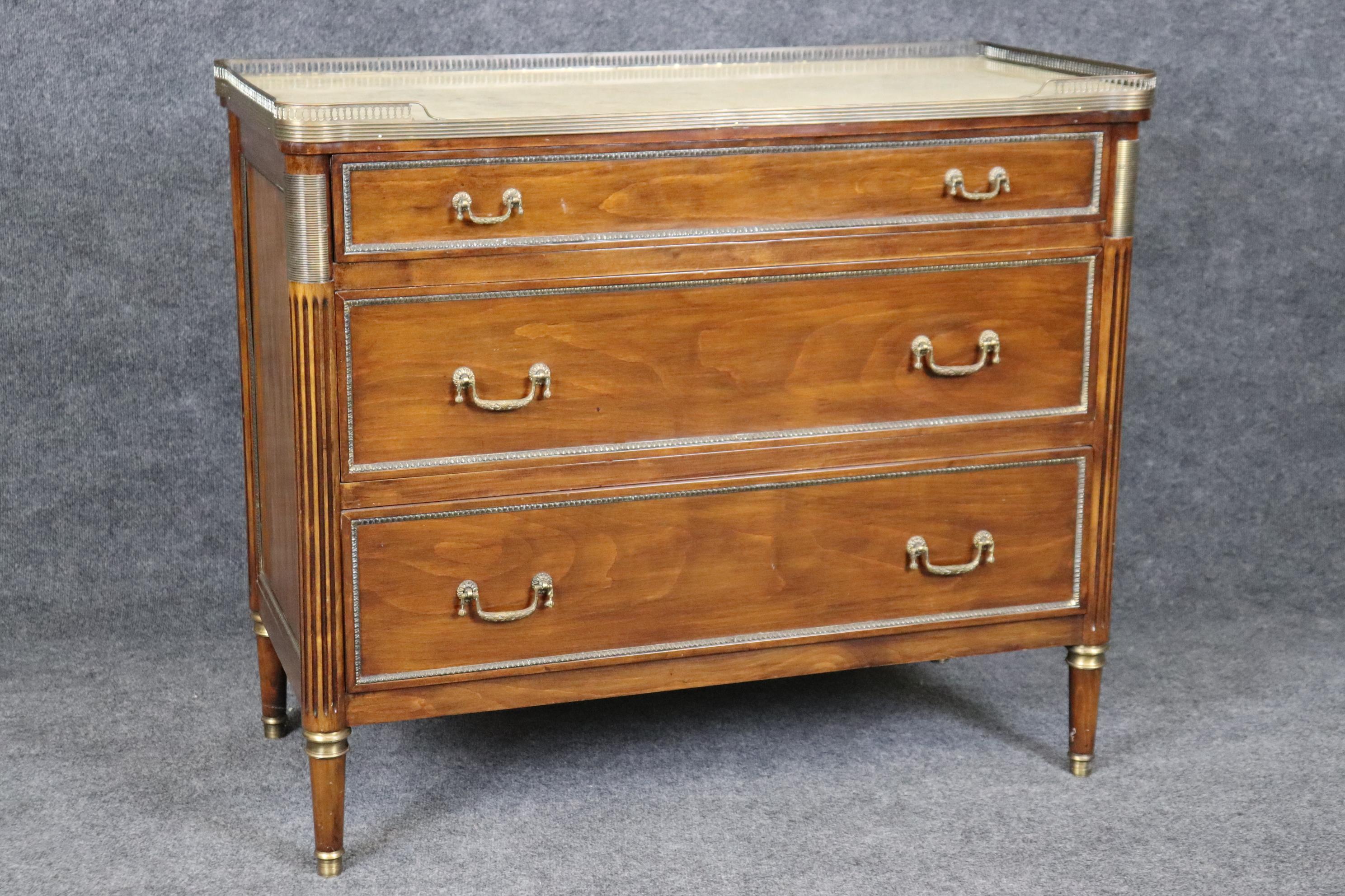 Fine Quality French Louis XVI Style Marble Top Commode with Brass Gallery 4