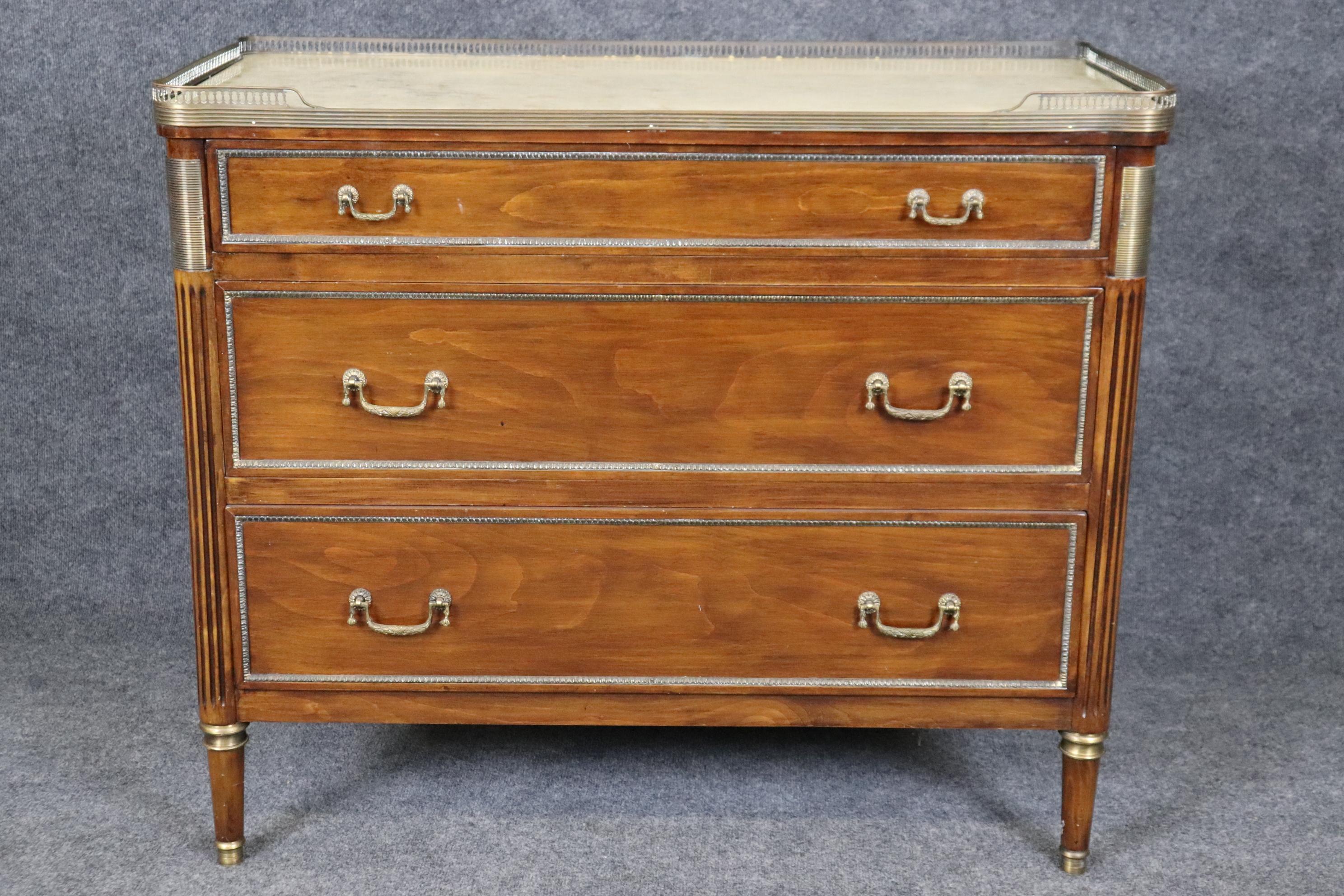 Fine Quality French Louis XVI Style Marble Top Commode with Brass Gallery 5