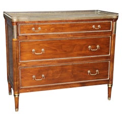 Fine Quality French Louis XVI Style Marble Top Commode with Brass Gallery
