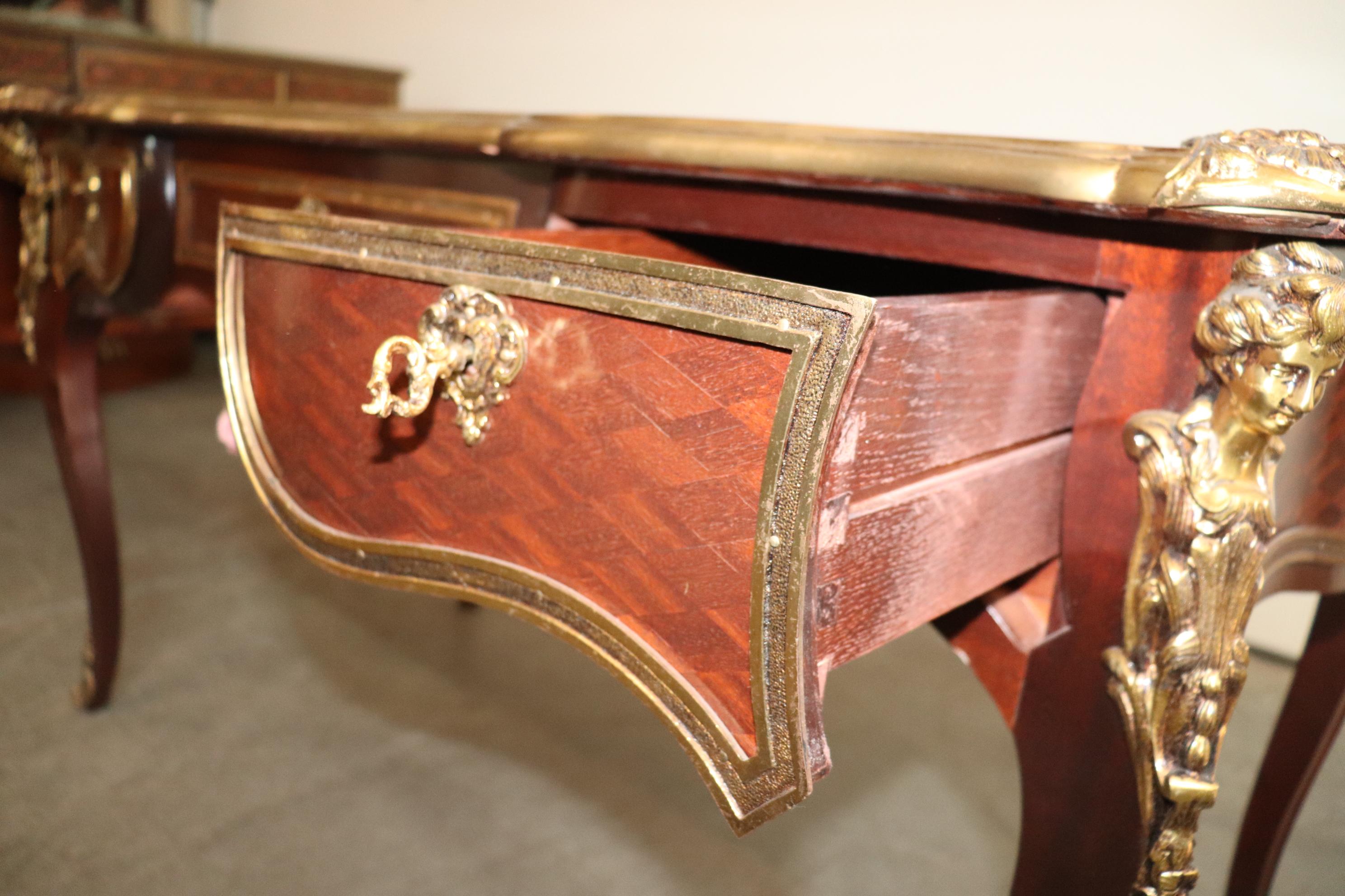 Fine Quality French Mahogany Leather and Bronze Figural Writing Desk circa 1940 5