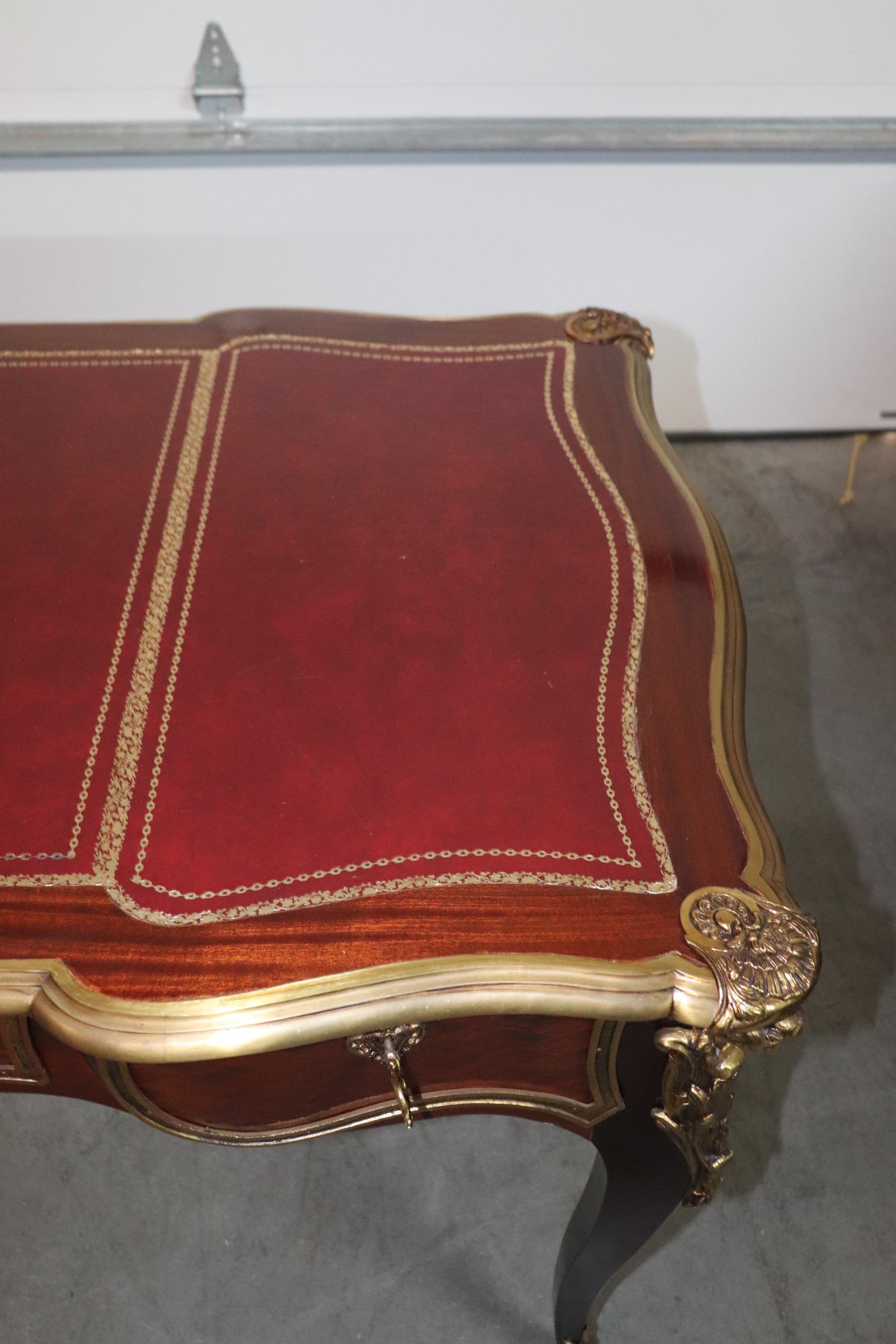 Fine Quality French Mahogany Leather and Bronze Figural Writing Desk circa 1940 8