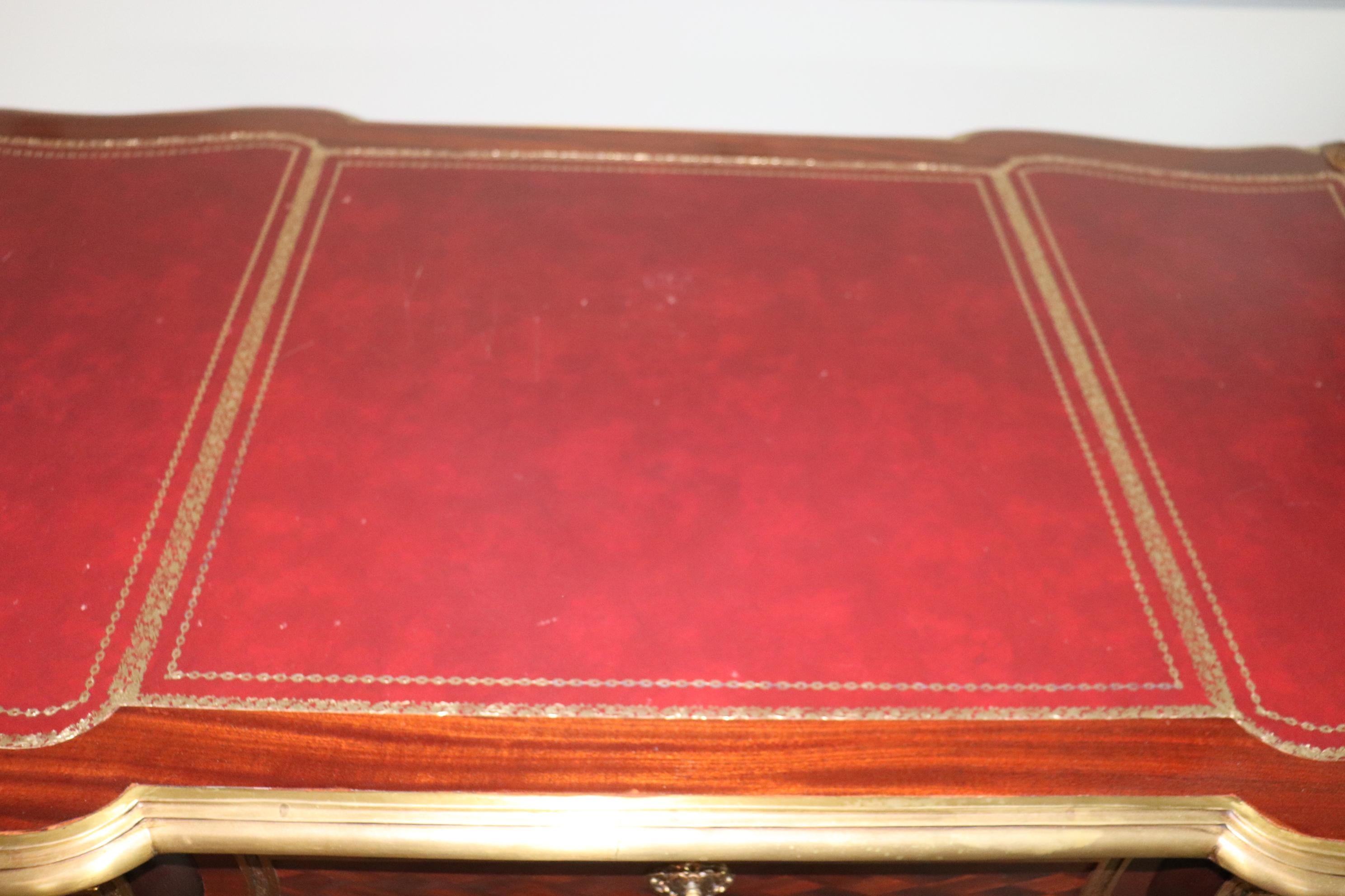 Fine Quality French Mahogany Leather and Bronze Figural Writing Desk circa 1940 9