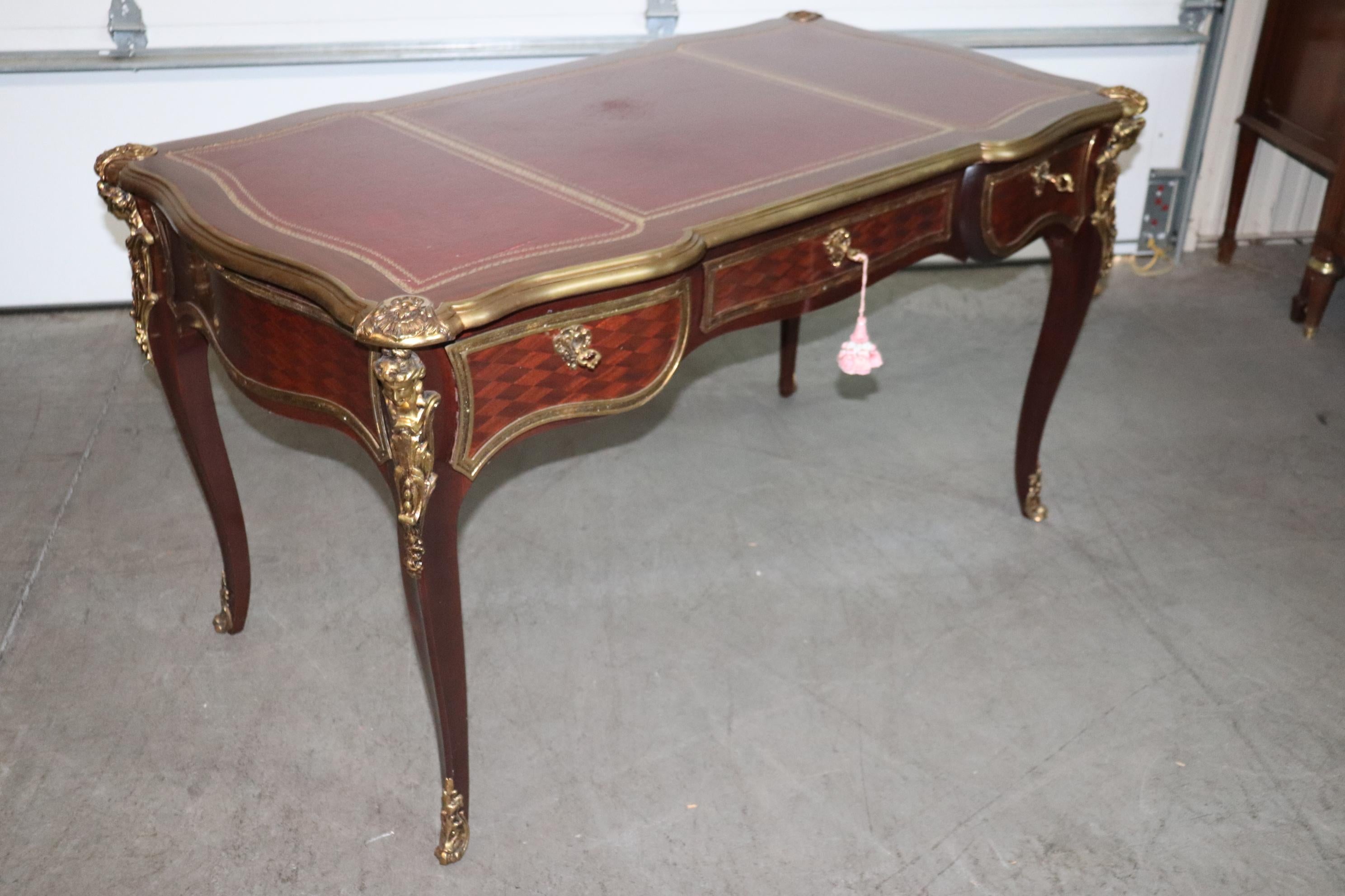 Fine Quality French Mahogany Leather and Bronze Figural Writing Desk circa 1940 15