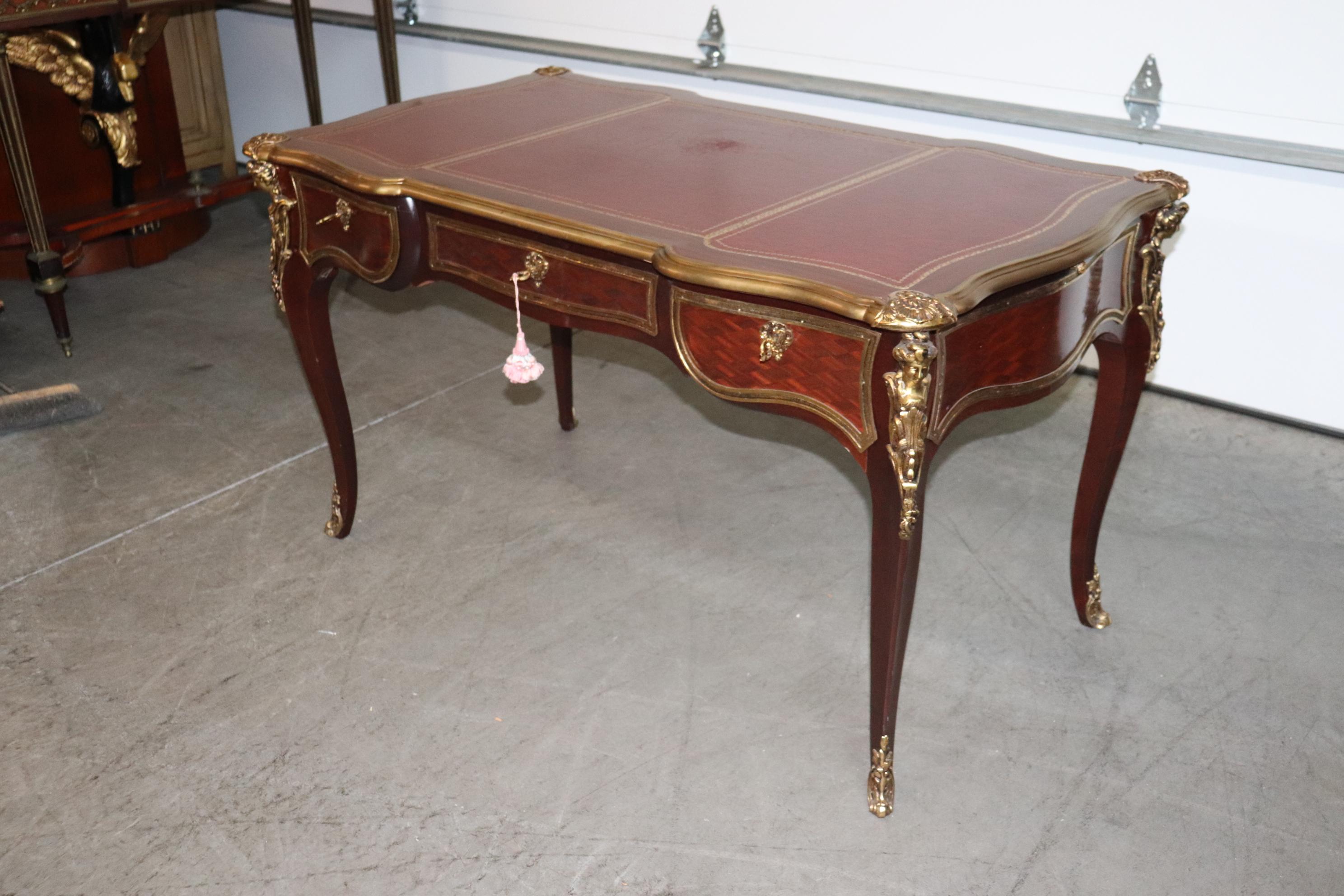 Mid-20th Century Fine Quality French Mahogany Leather and Bronze Figural Writing Desk circa 1940