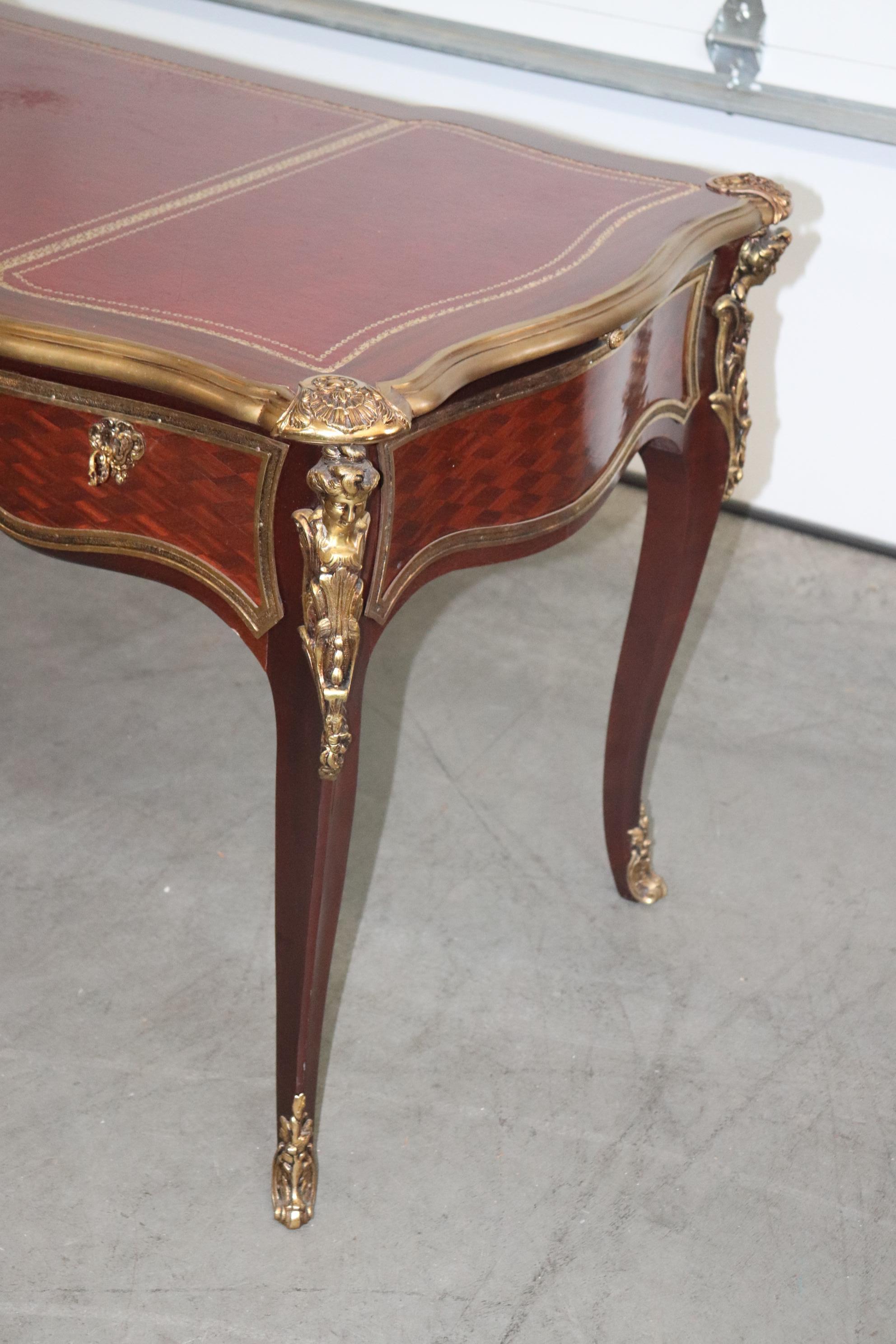 Fine Quality French Mahogany Leather and Bronze Figural Writing Desk circa 1940 2