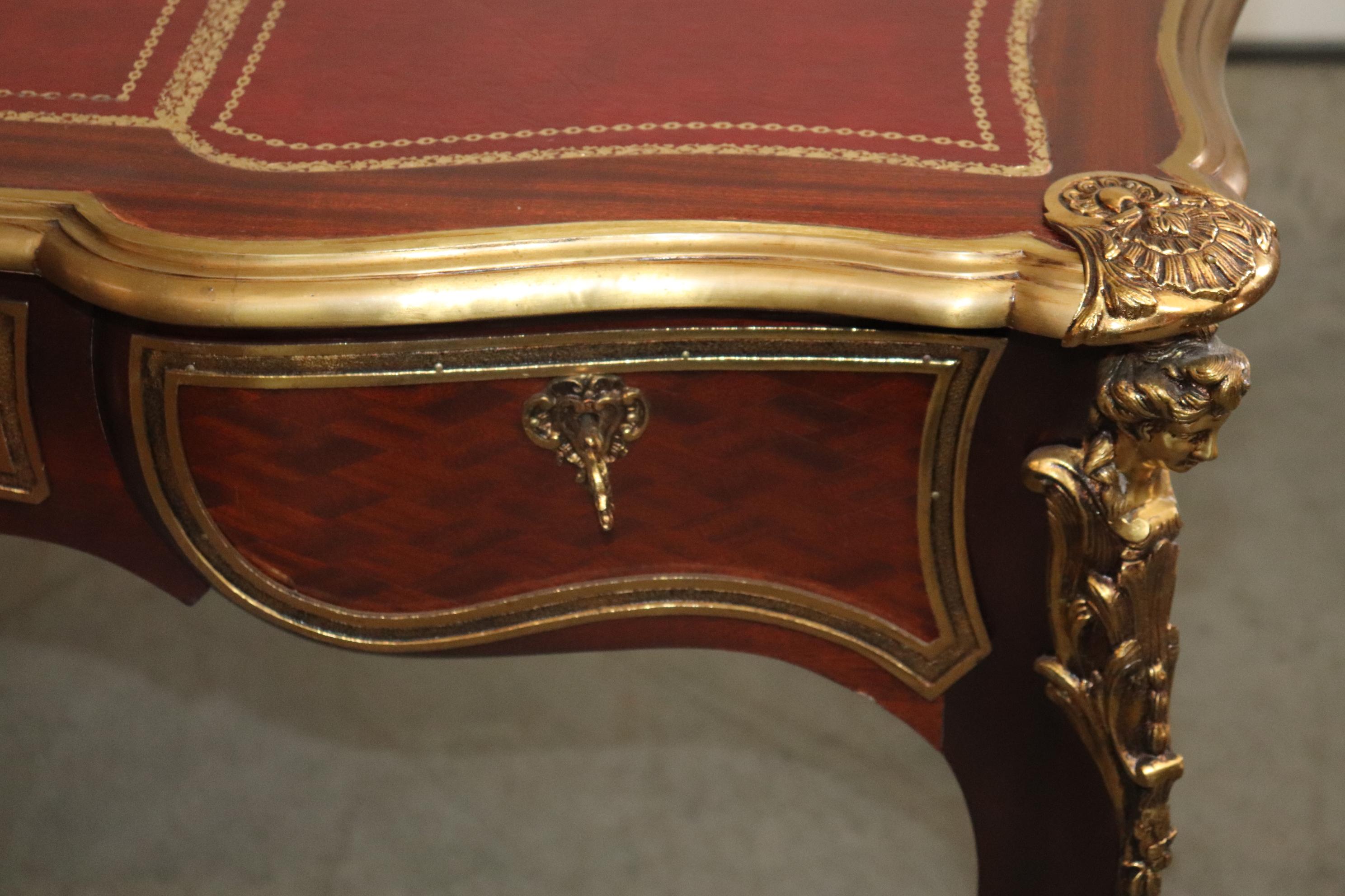Fine Quality French Mahogany Leather and Bronze Figural Writing Desk circa 1940 3