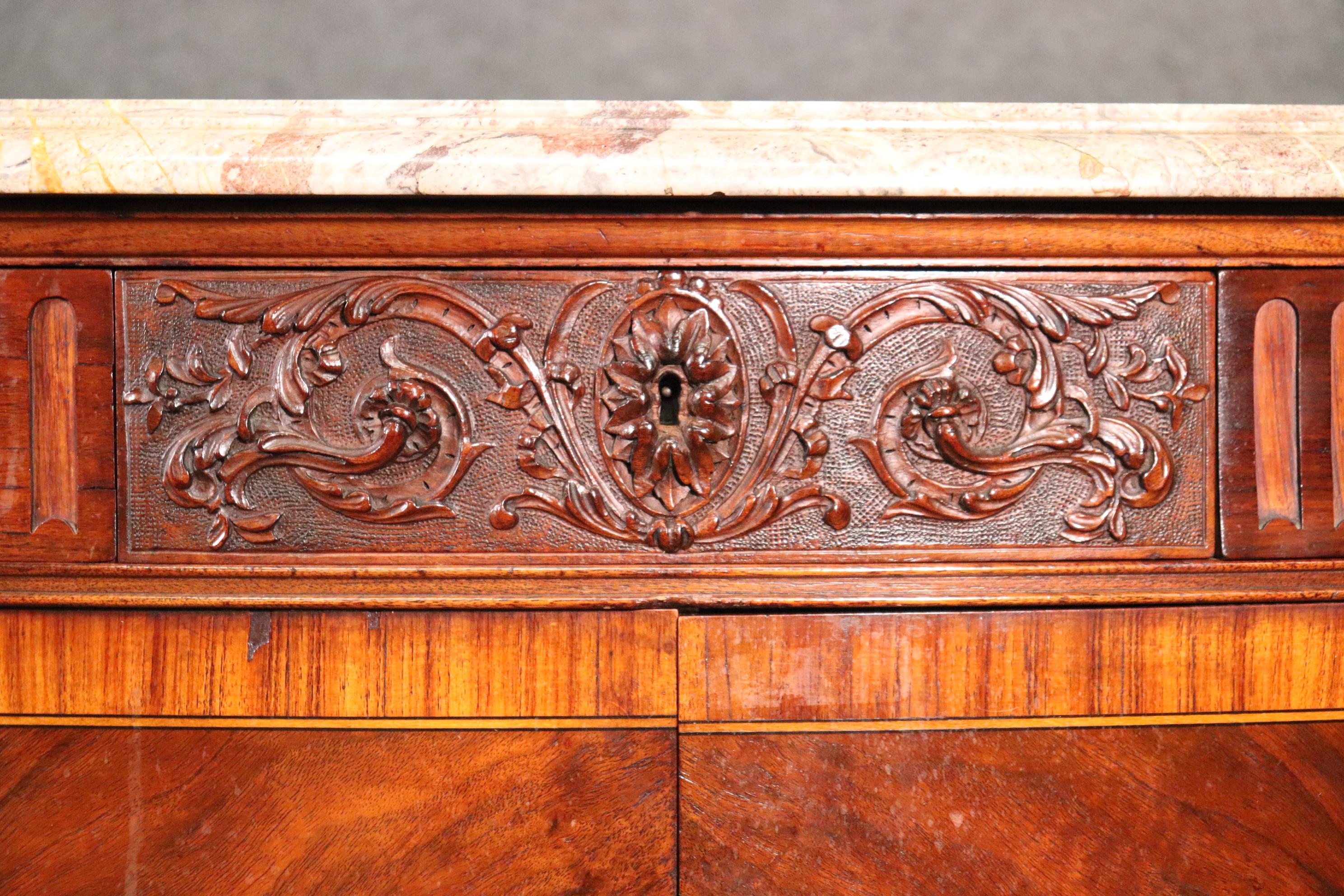 Fine Quality French Marble Top Inlaid Louis XV Commode Buffet Server, C1920s 7