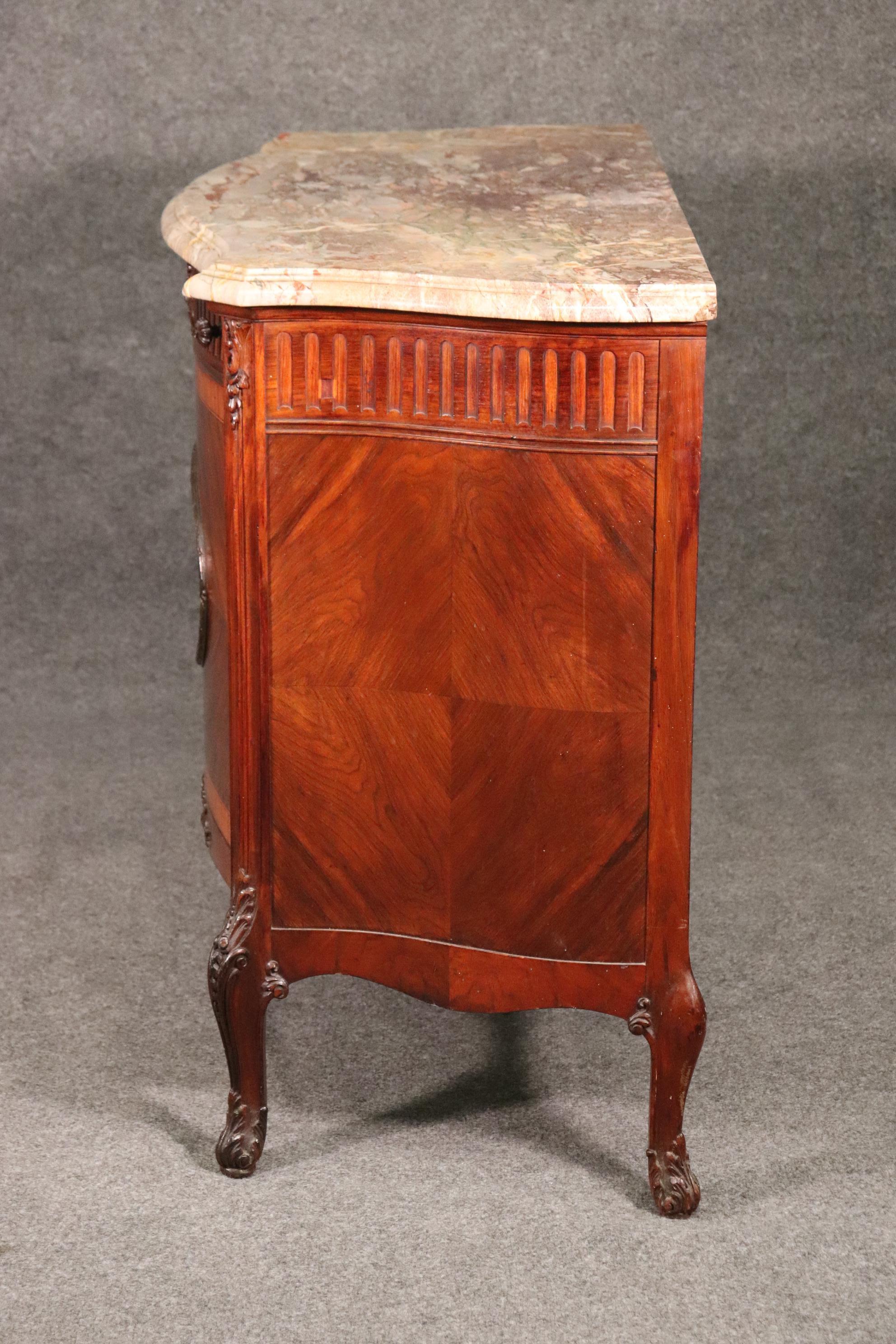 Kingwood Fine Quality French Marble Top Inlaid Louis XV Commode Buffet Server, C1920s