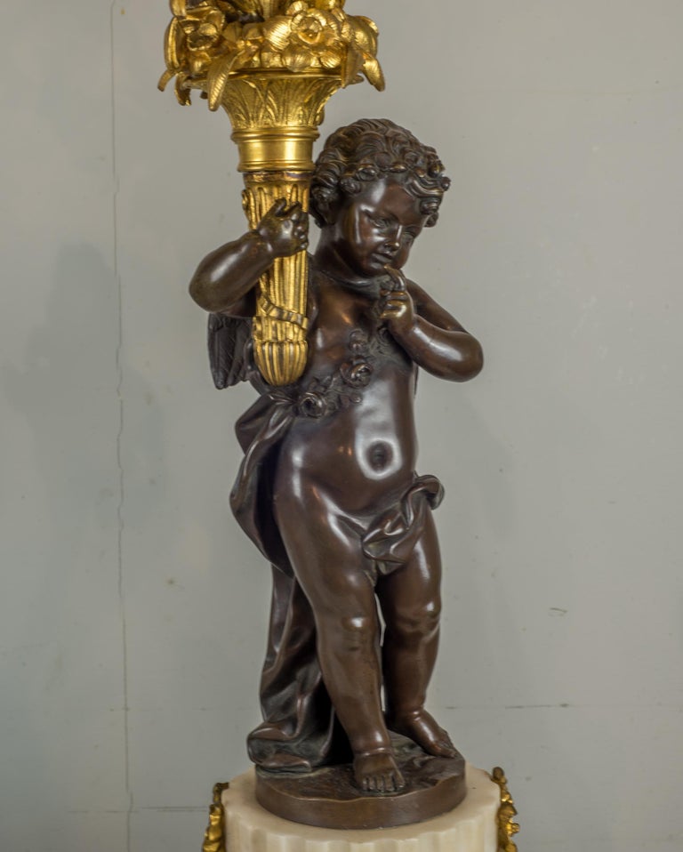 Fine Quality French Ormolu and White Marble Clock Set For Sale at 1stDibs