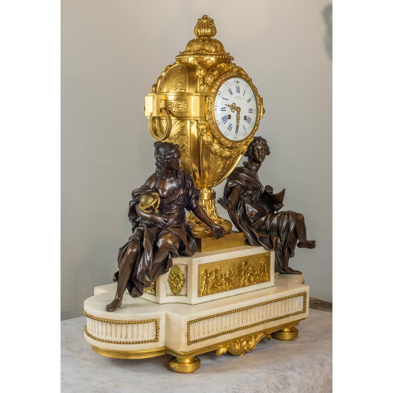 Fine Quality French Ormolu and White Marble Clock Set For Sale at 1stDibs