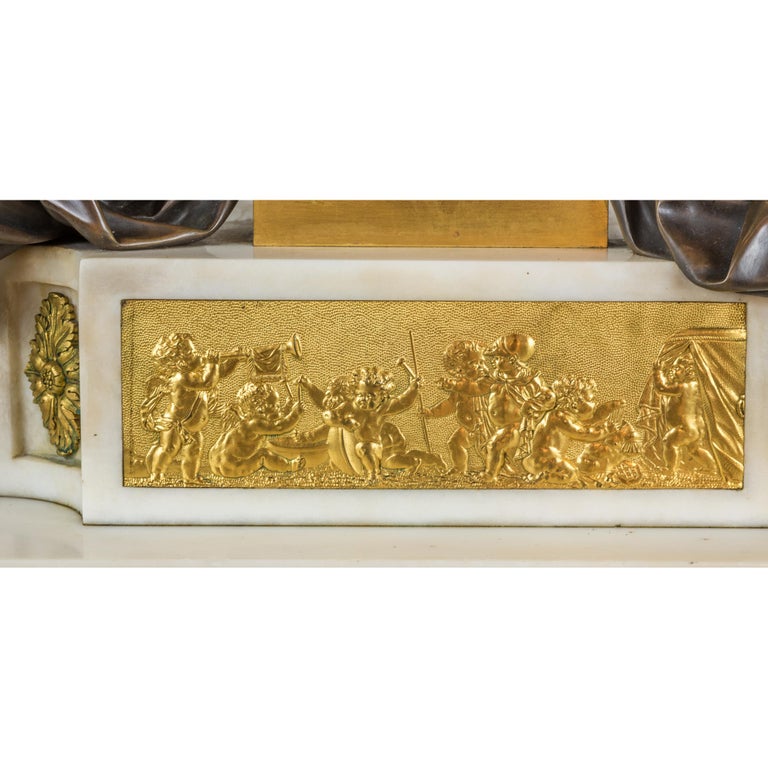 Fine Quality French Ormolu and White Marble Clock Set For Sale at 1stDibs
