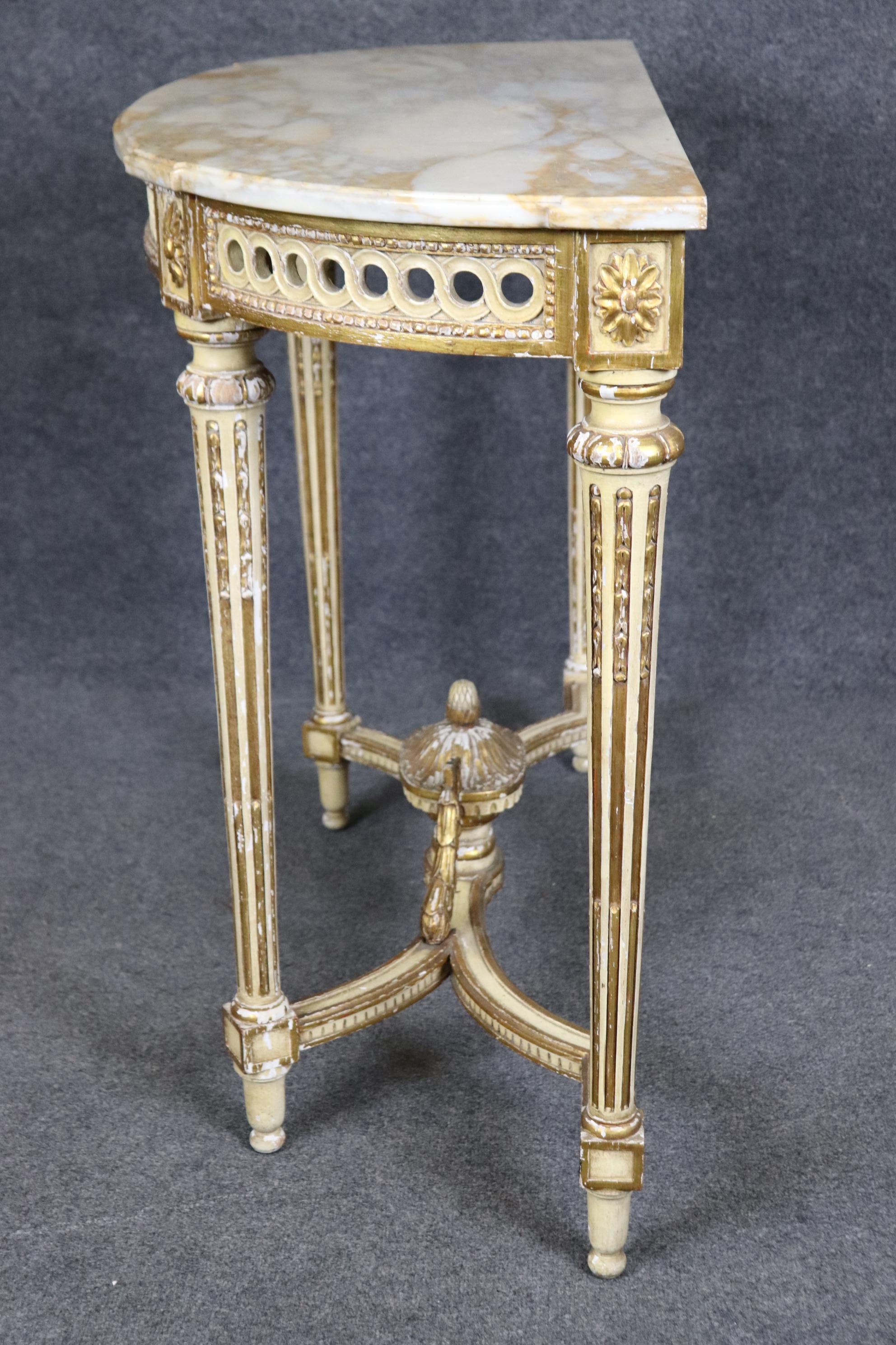 Early 20th Century Fine Quality French Paint Decorated Giltwood Marble Top Louis XVI Console Table  For Sale