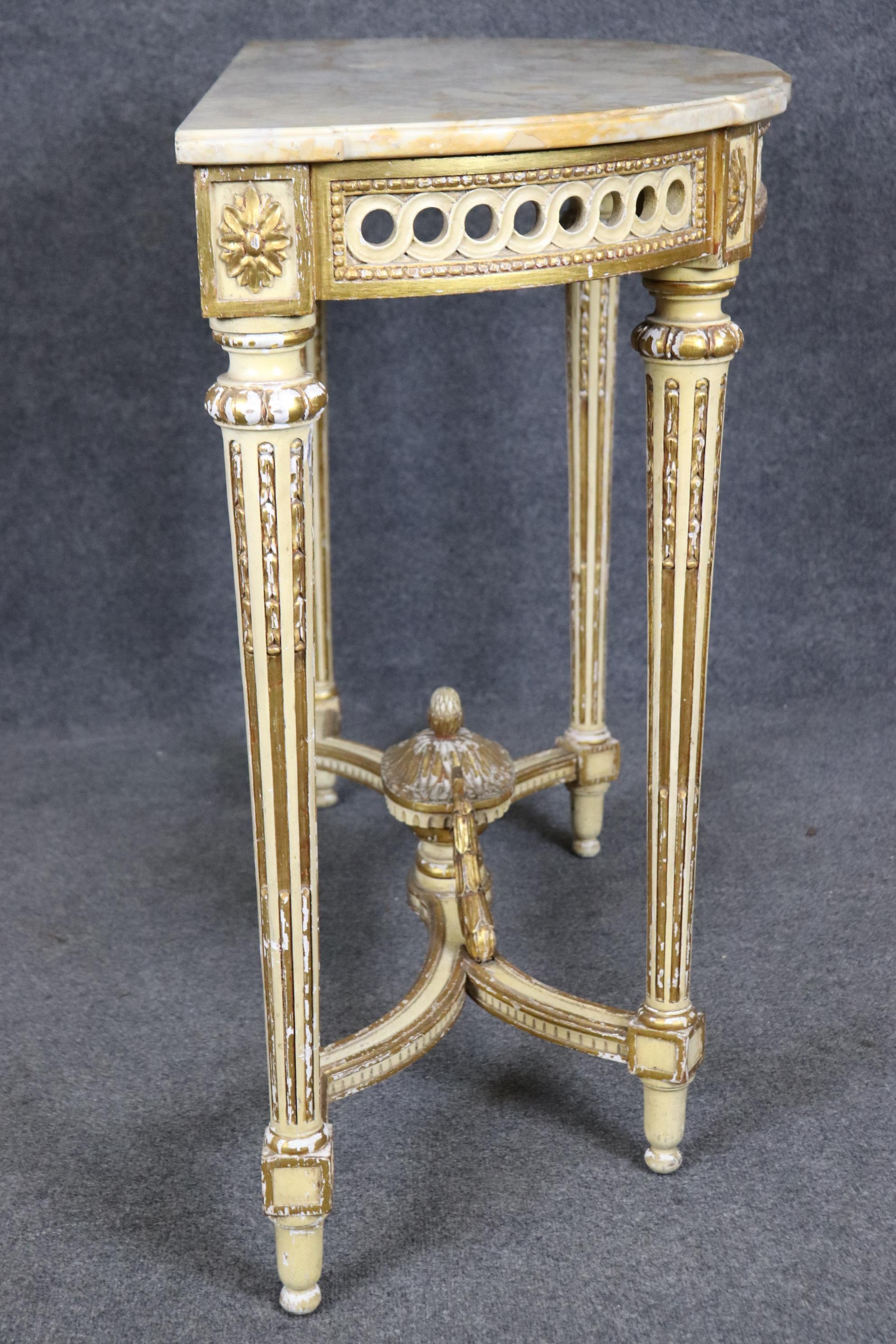 Walnut Fine Quality French Paint Decorated Giltwood Marble Top Louis XVI Console Table  For Sale