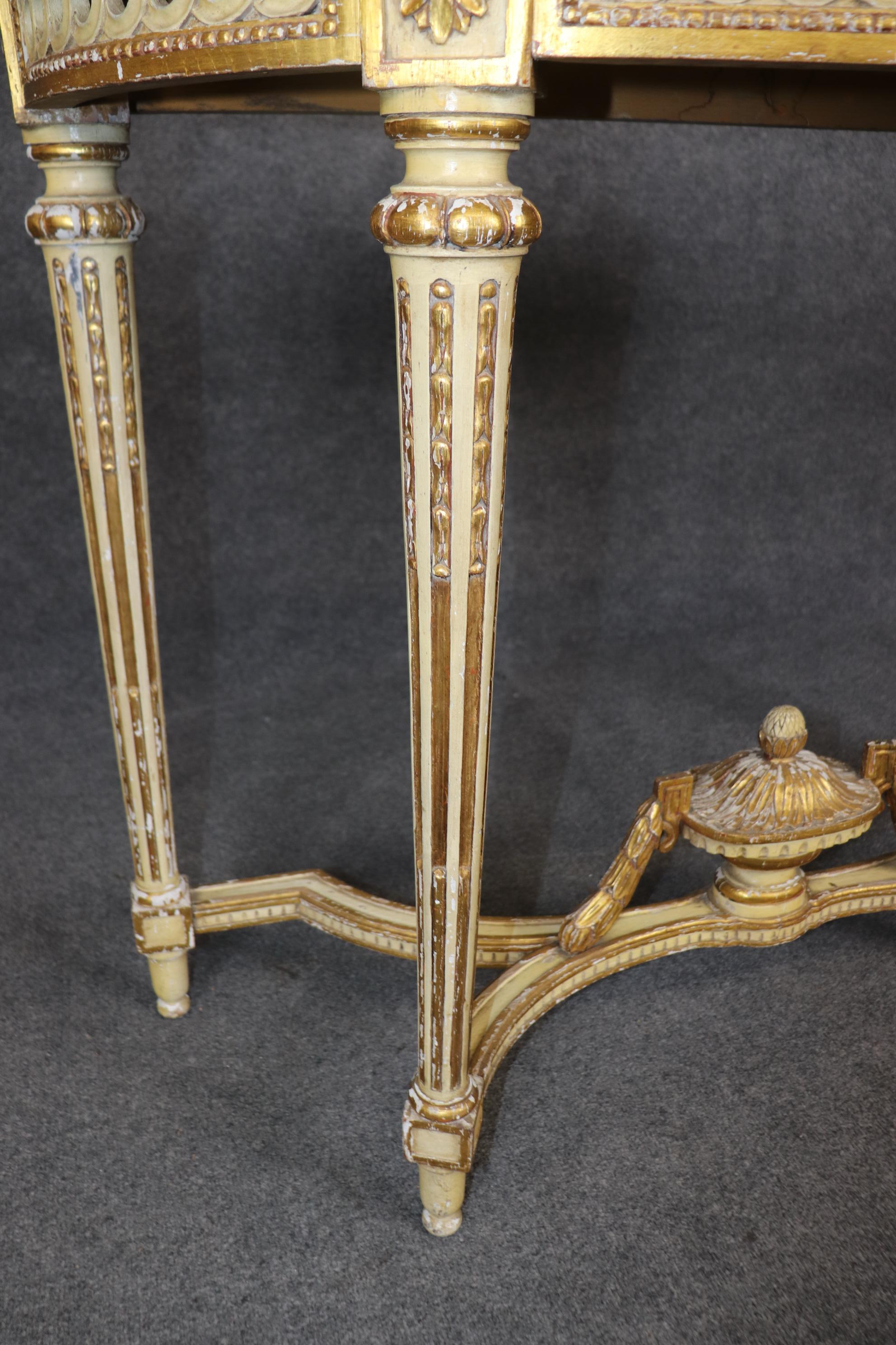 Fine Quality French Paint Decorated Giltwood Marble Top Louis XVI Console Table  For Sale 1