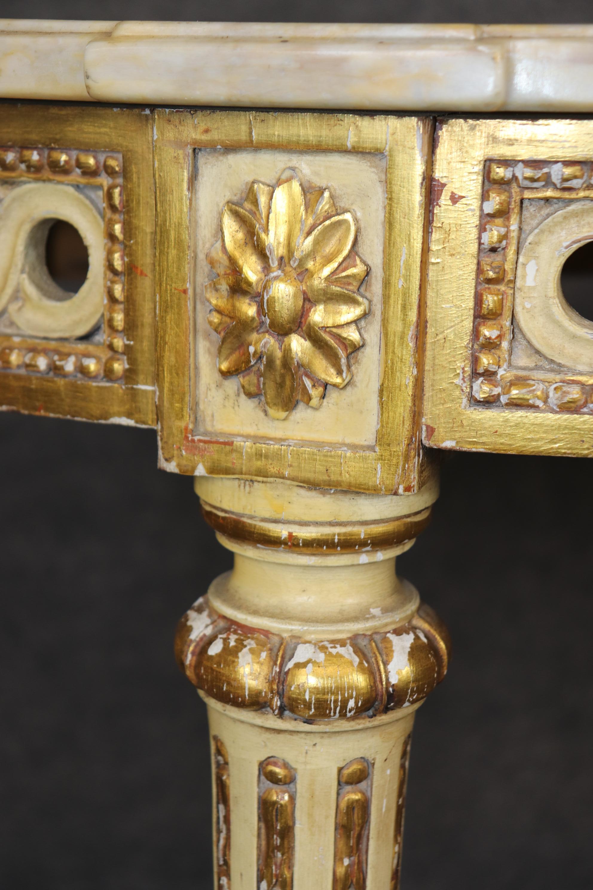 Fine Quality French Paint Decorated Giltwood Marble Top Louis XVI Console Table  For Sale 2