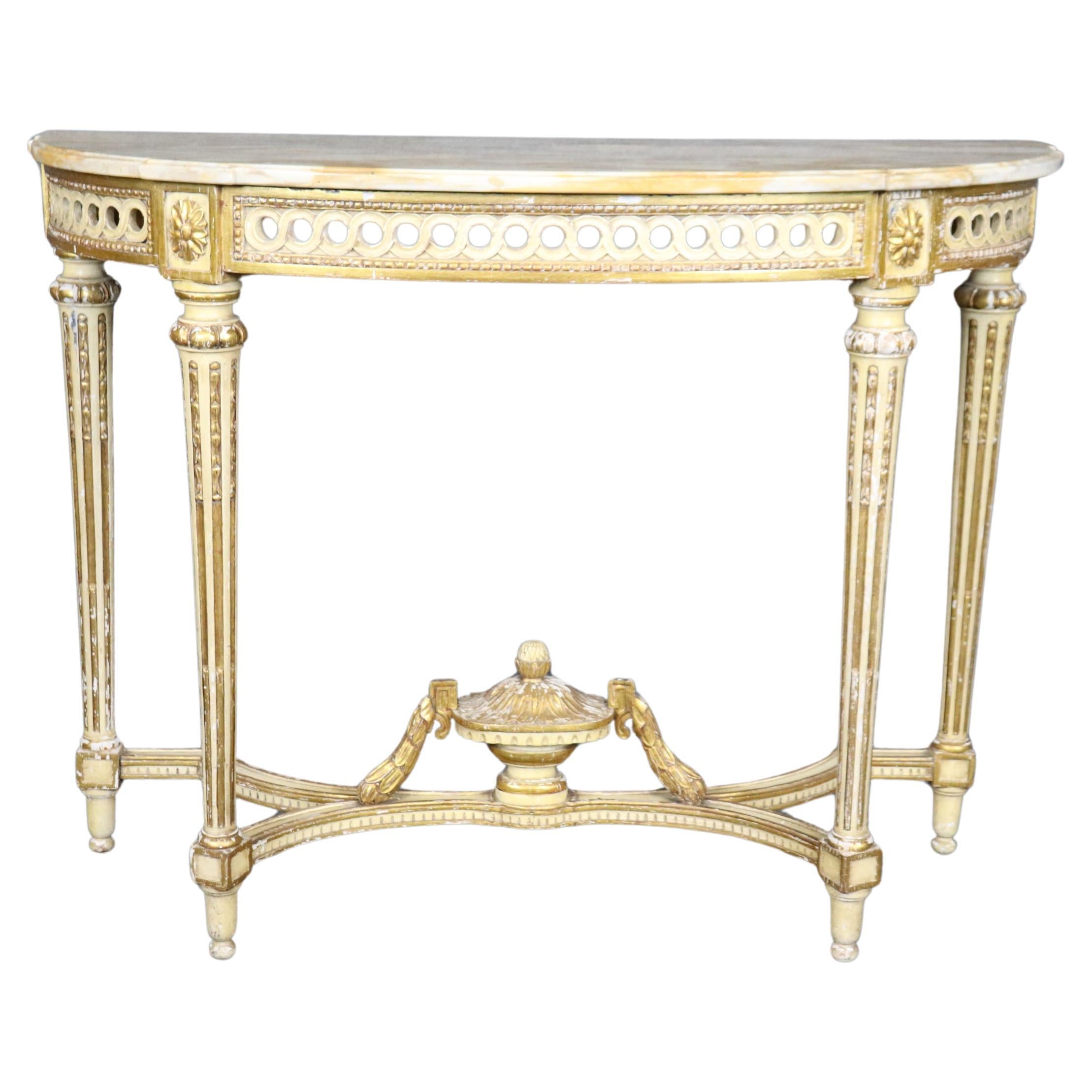 Fine Quality French Paint Decorated Giltwood Marble Top Louis XVI Console Table  For Sale