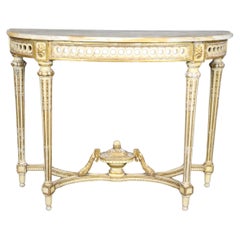 Mesa consola Luis XVI de madera dorada decorada con pintura francesa de alta calidad y tapa de mármol 
