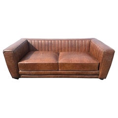 Fine Quality Genuine Leather French Art Deco Style Rourke Style Sofa