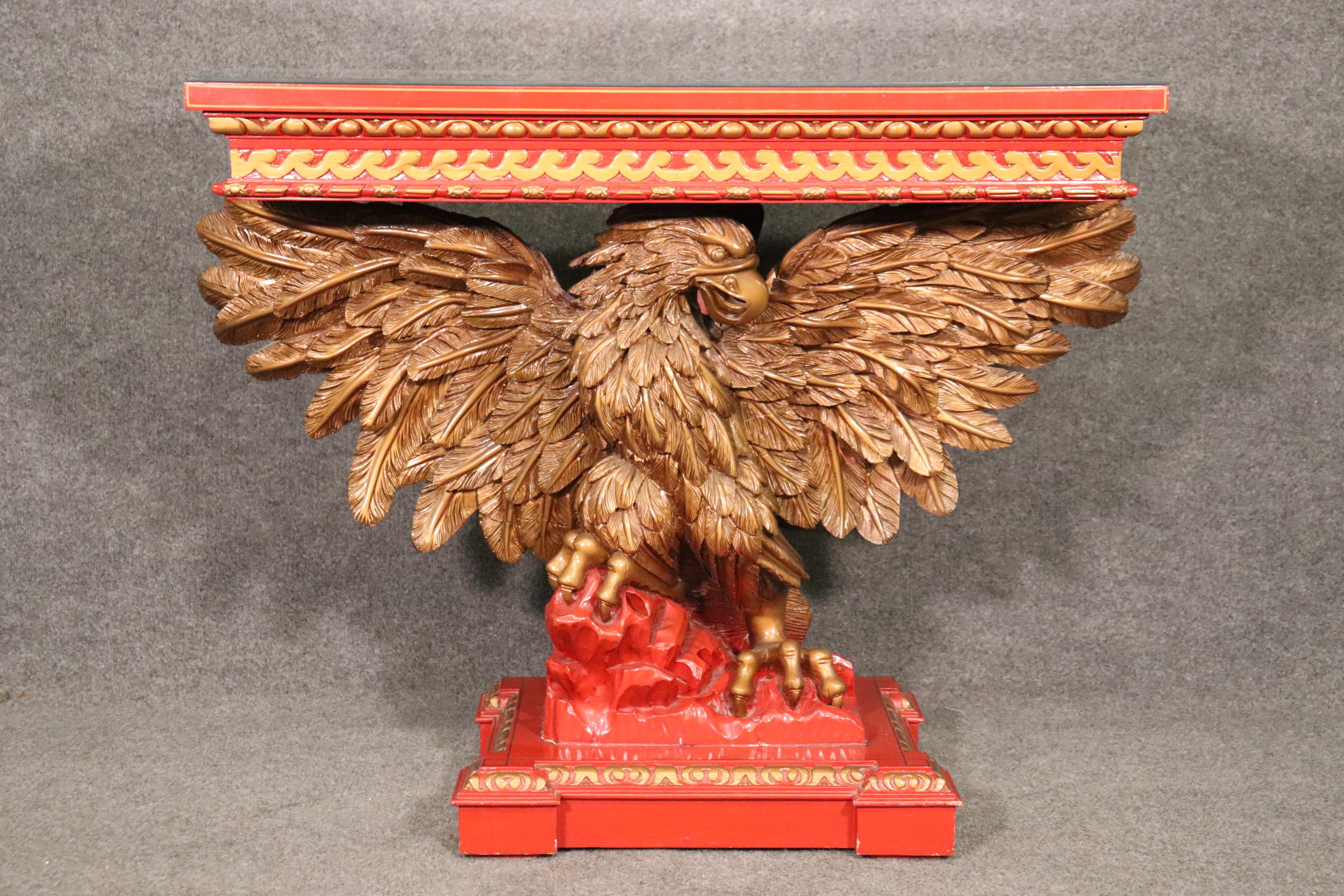English Fine Quality Georgian Carved Eagle and Red Laqcuer Console Table
