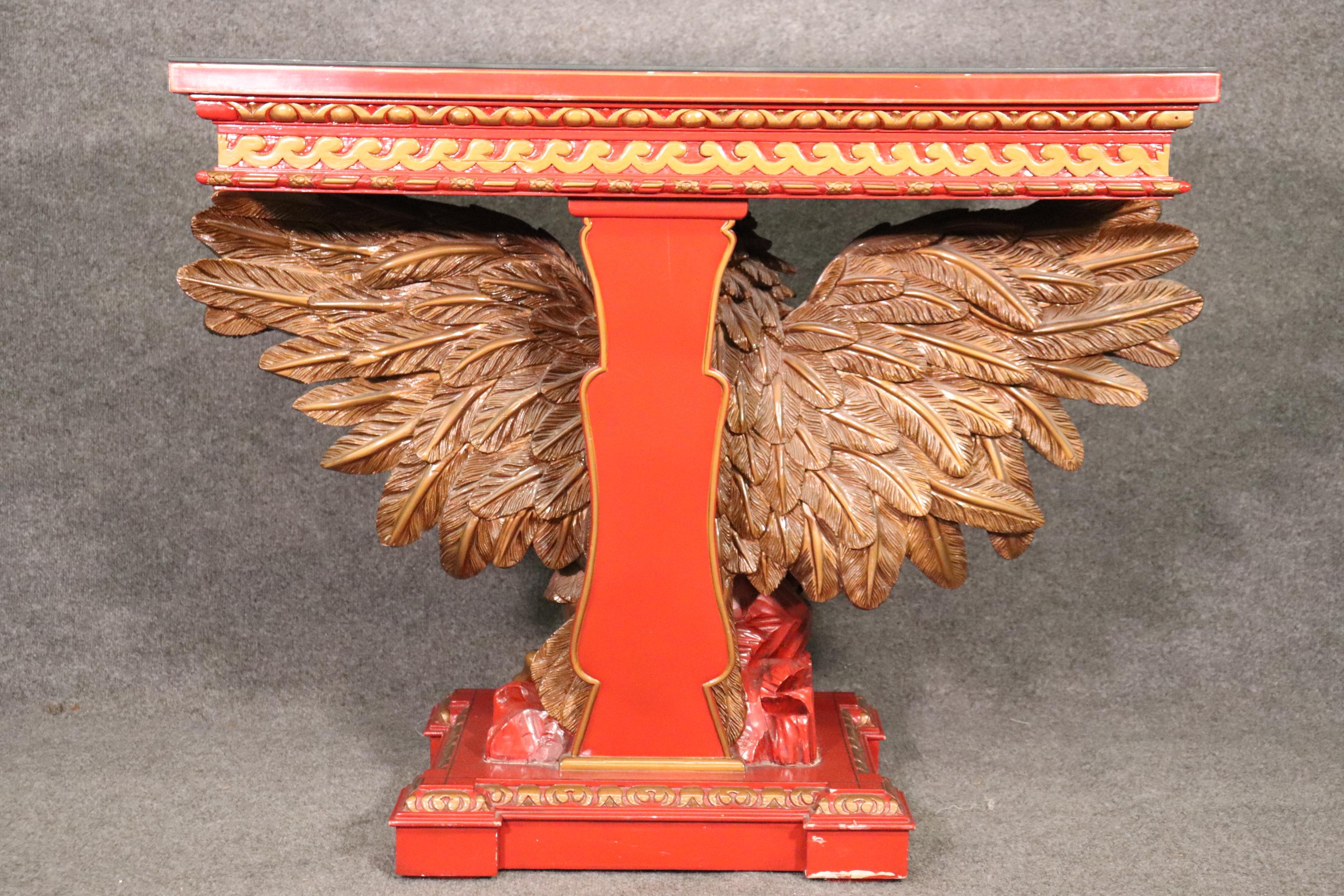 Early 20th Century Fine Quality Georgian Carved Eagle and Red Laqcuer Console Table