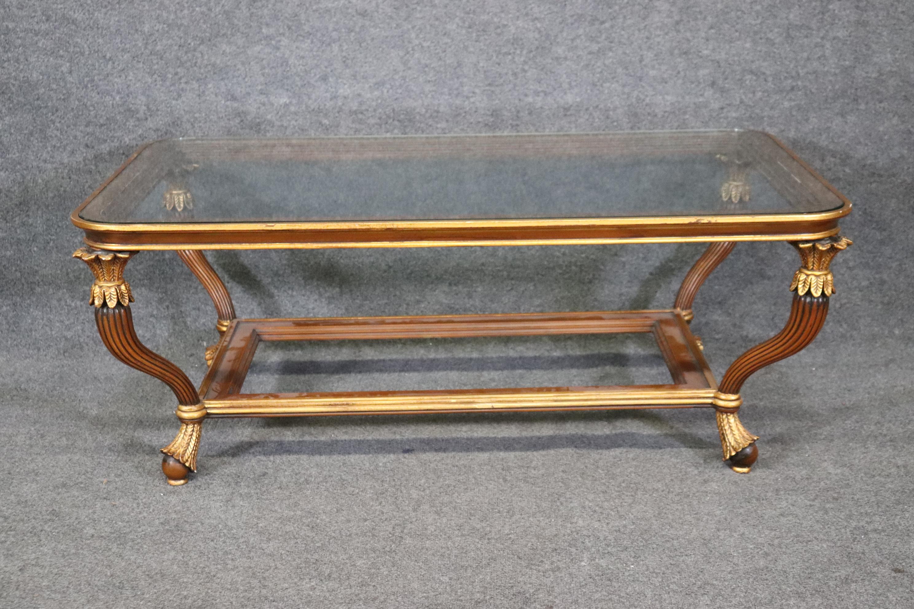 Unknown Fine Quality Gilded French Empire Style Rectangular Glass Top Coffee Table  For Sale