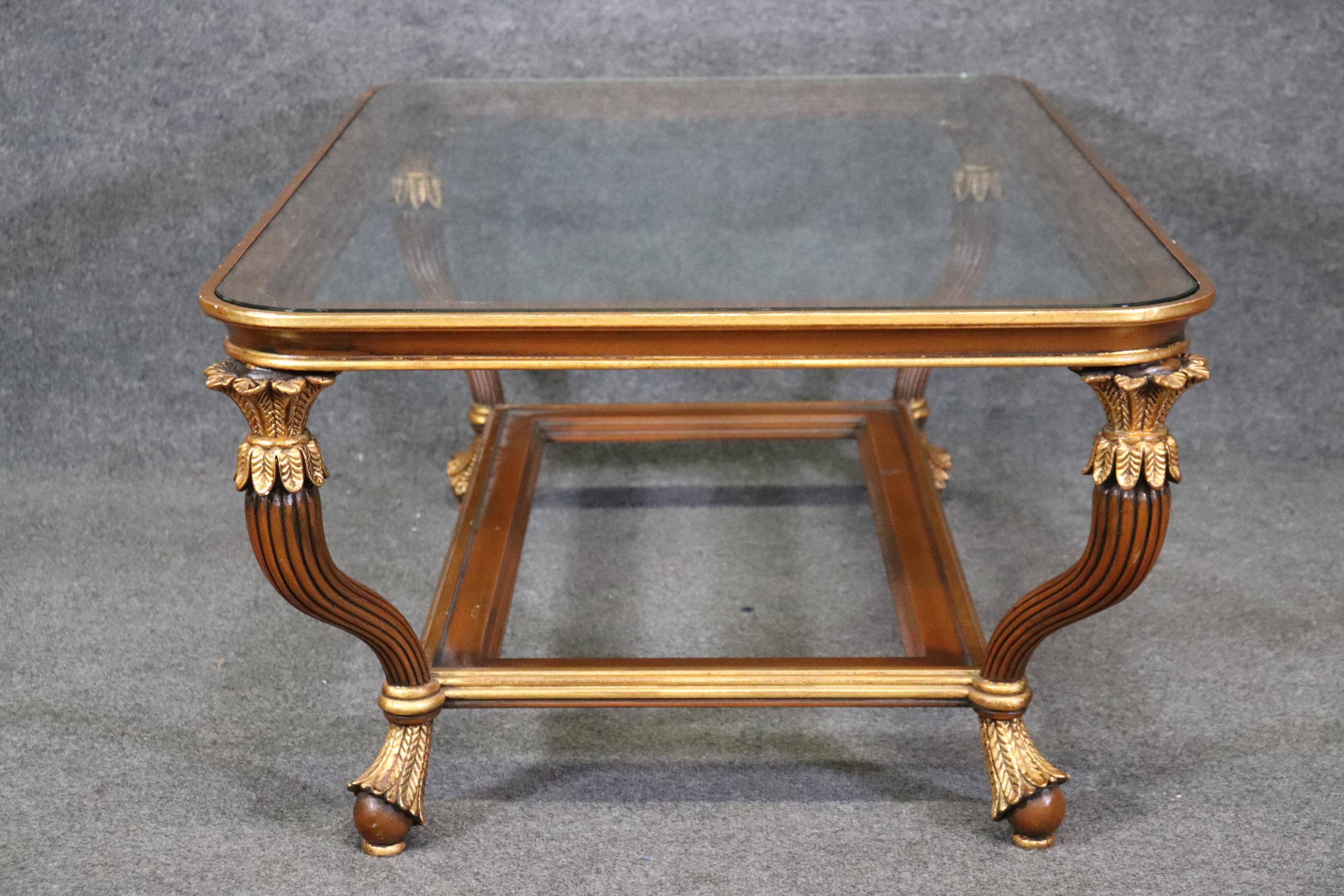 Contemporary Fine Quality Gilded French Empire Style Rectangular Glass Top Coffee Table  For Sale