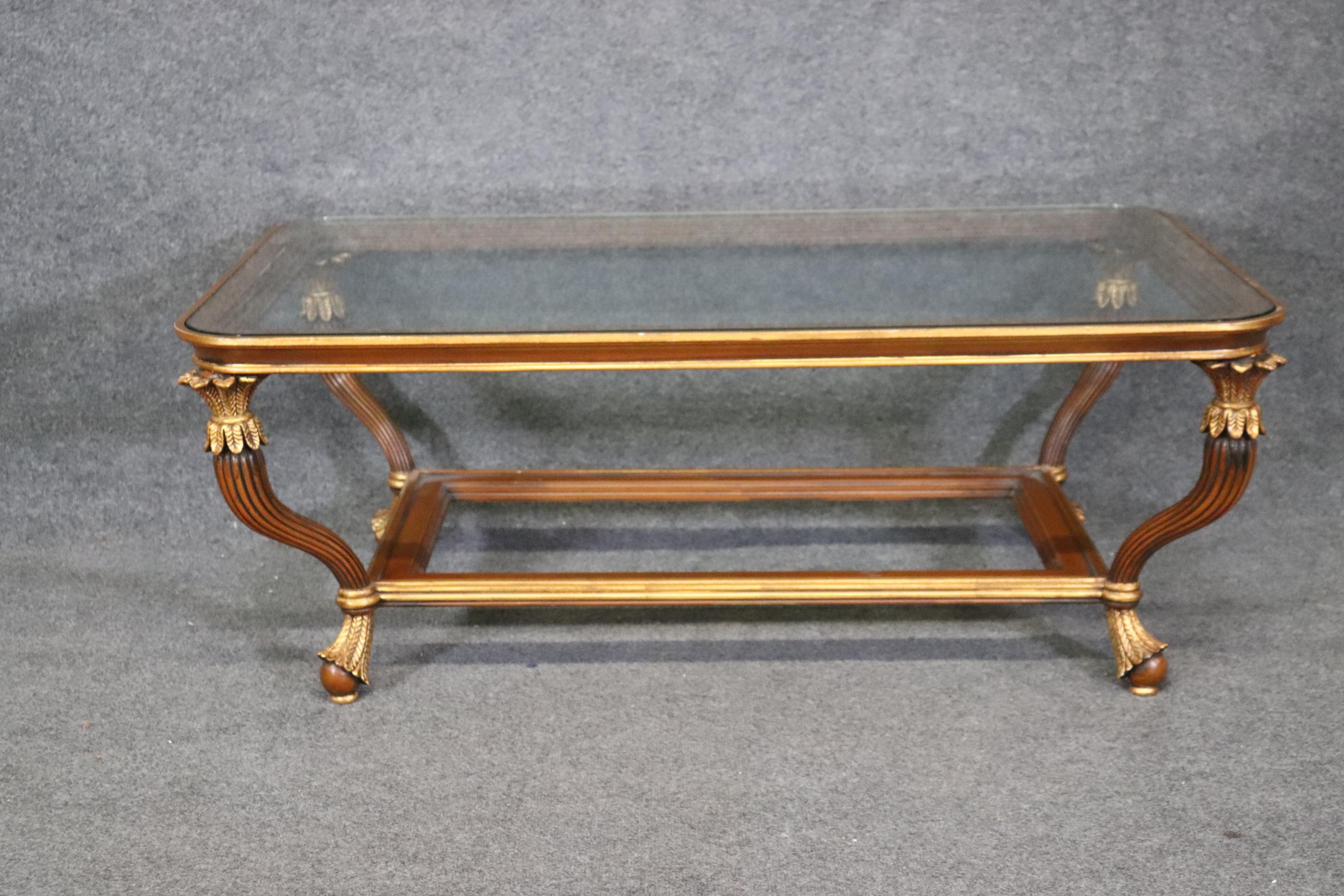 Fine Quality Gilded French Empire Style Rectangular Glass Top Coffee Table  For Sale 1