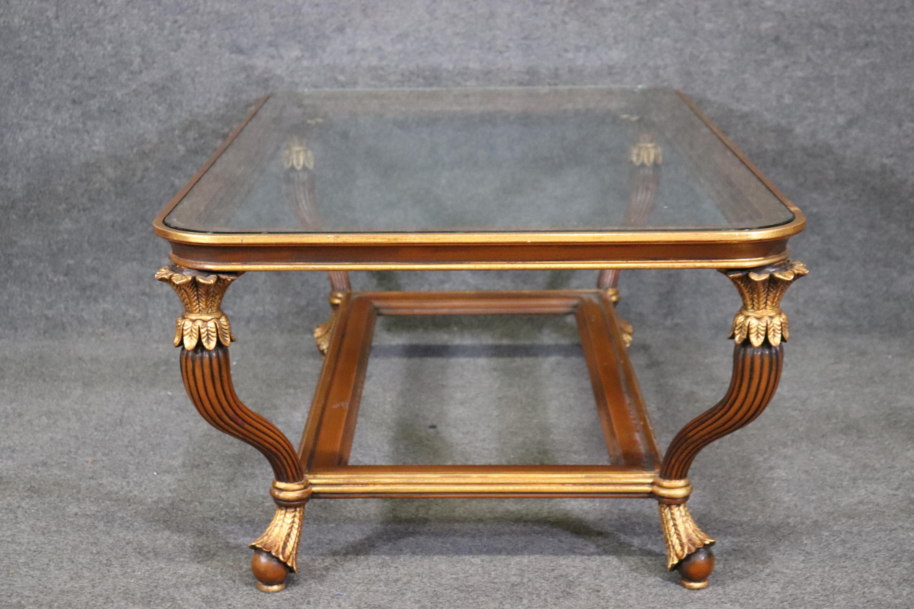 Fine Quality Gilded French Empire Style Rectangular Glass Top Coffee Table  For Sale 2