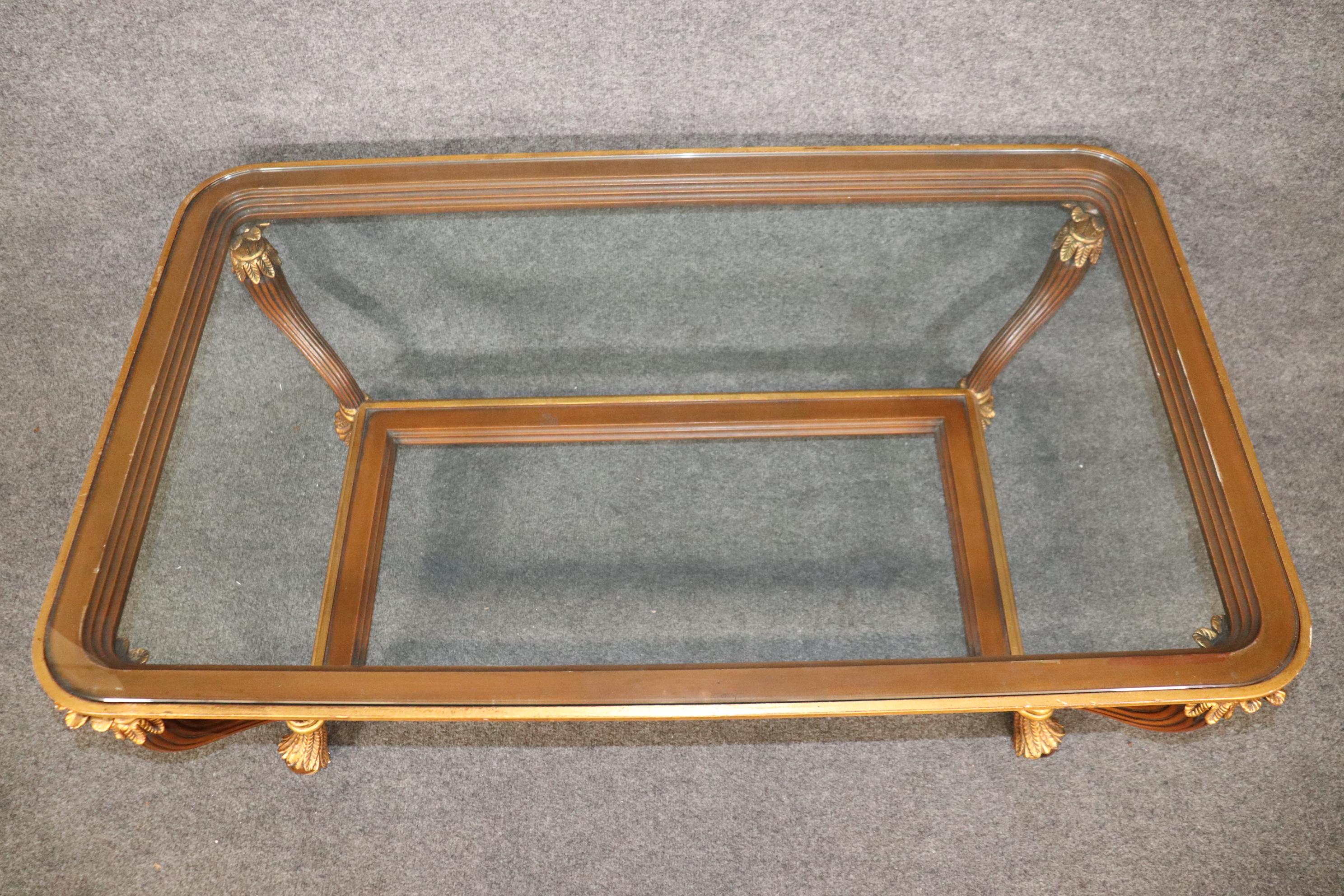 Fine Quality Gilded French Empire Style Rectangular Glass Top Coffee Table  For Sale 3